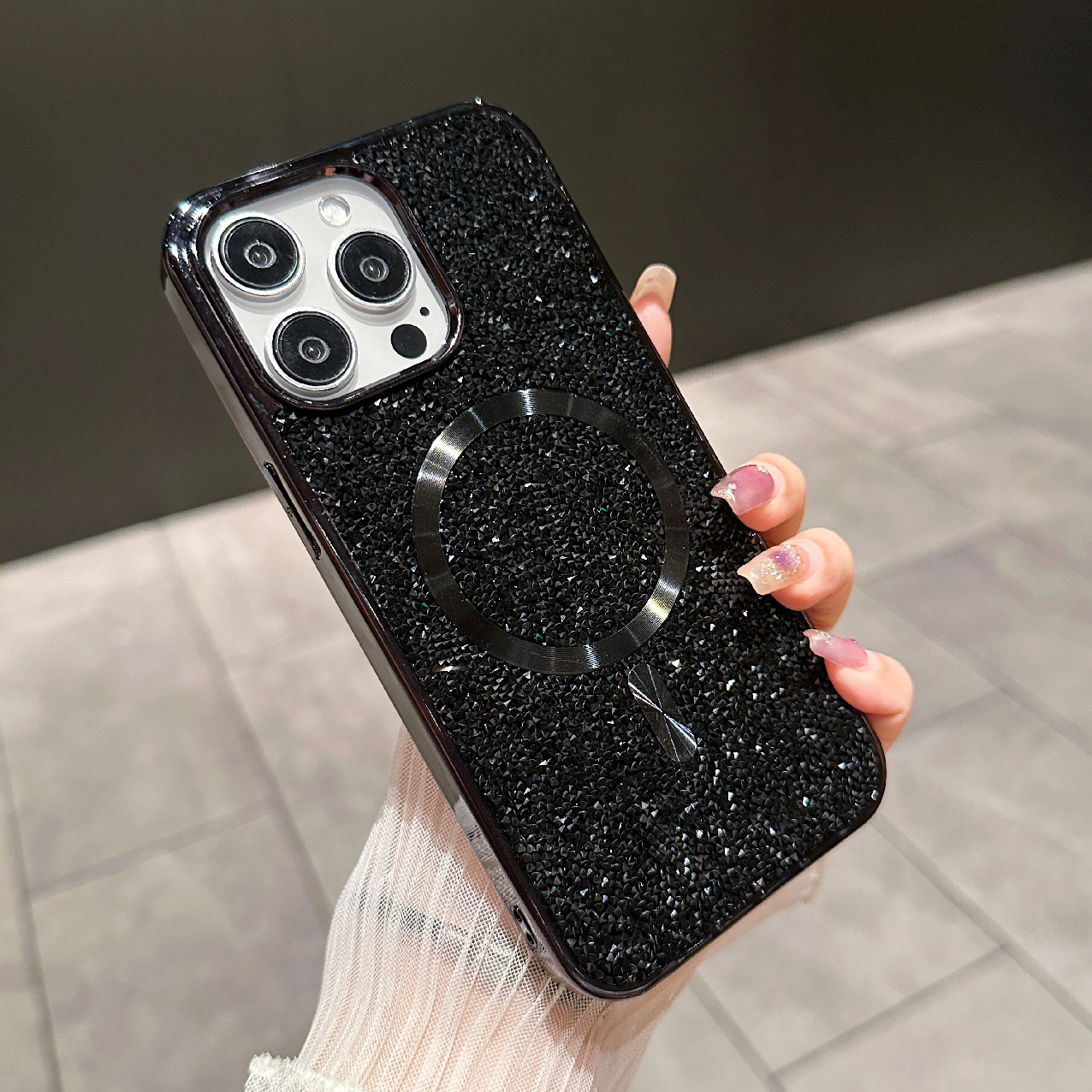 Glitter Shining Diamond Plating Slim Wireless Charging Phone Case for iPhone Series