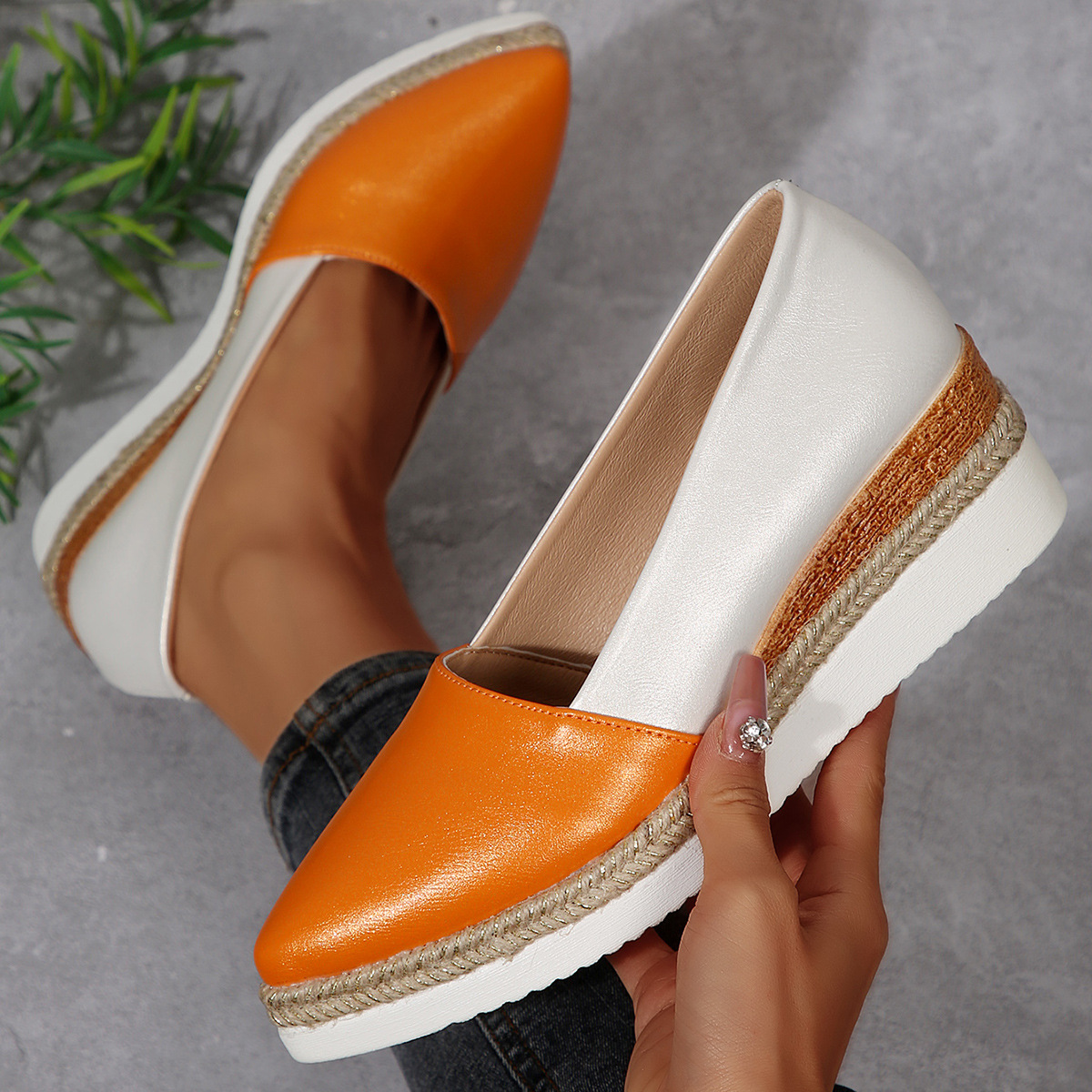 2025 new braided hemp rope platform bottom shallow breathable pointed toe women's shoes