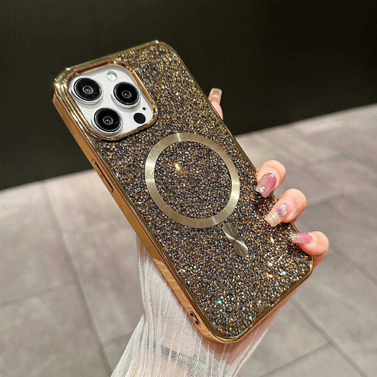 Glitter Shining Diamond Plating Slim Wireless Charging Phone Case for iPhone Series
