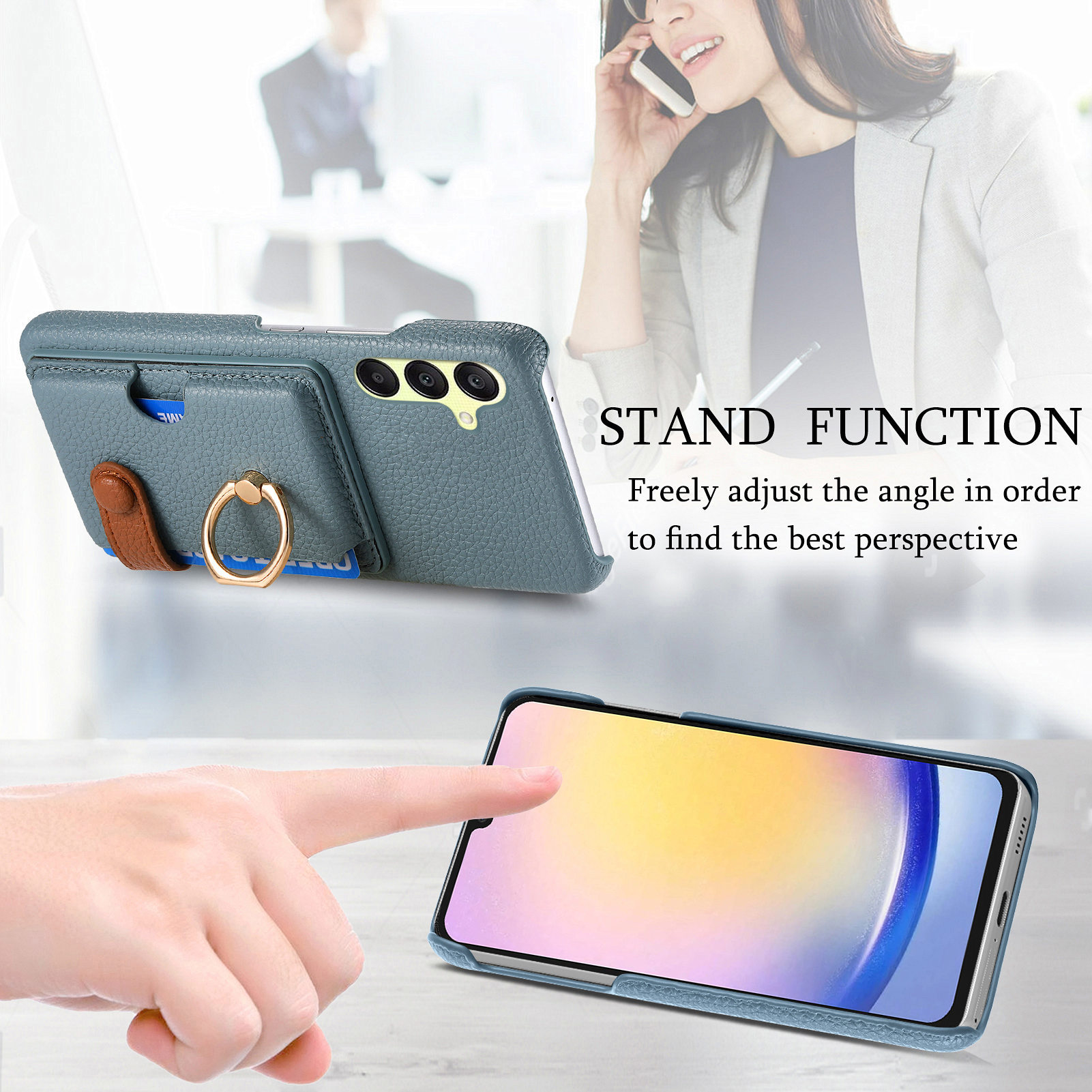 Leather Ring Phone Case With Card Holder For Samsung Galaxy A55 A35 A25 A15