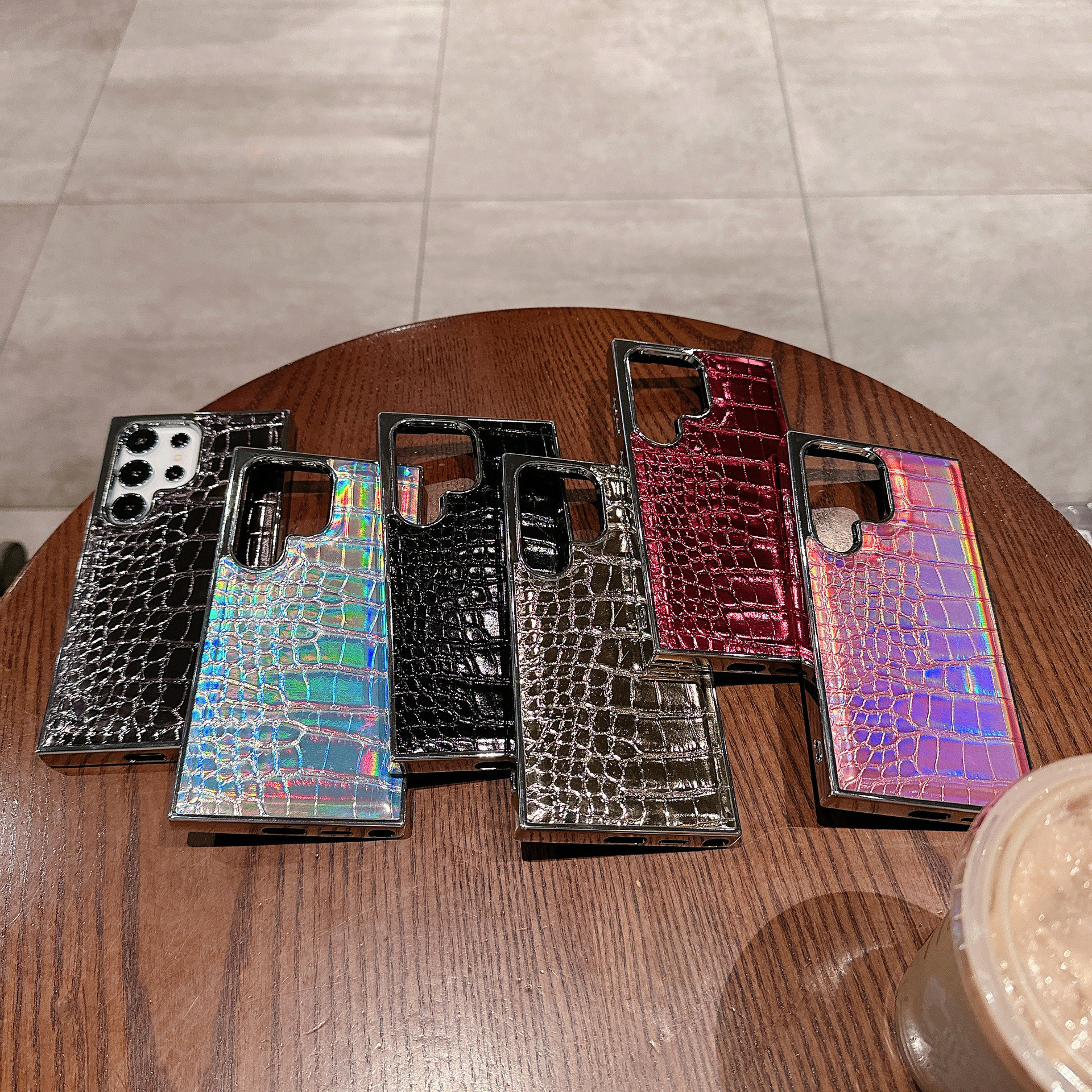Plating Gradient Crocodile Pattern Leather Laser Case For Samsung Galaxy S24 Ultra S23 Plus S22
