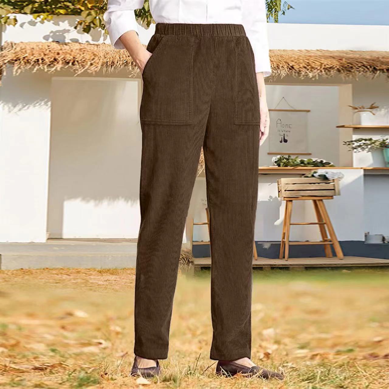 Elastic Waist Casual Corduroy Straight Leg Pants [Buy 3 Get Free Shipping]