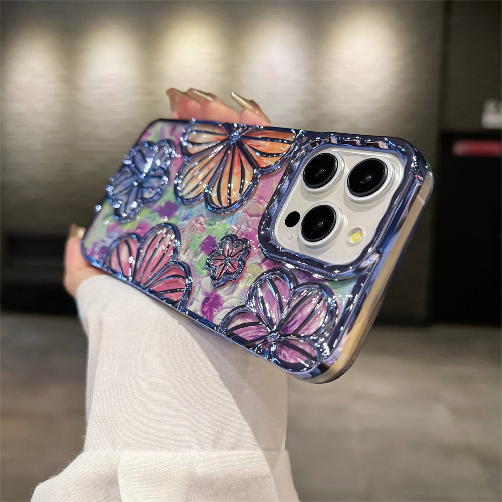 Luxury Plating Color Fashion Flowers Soft Bumper Phone Case For iPhone Series