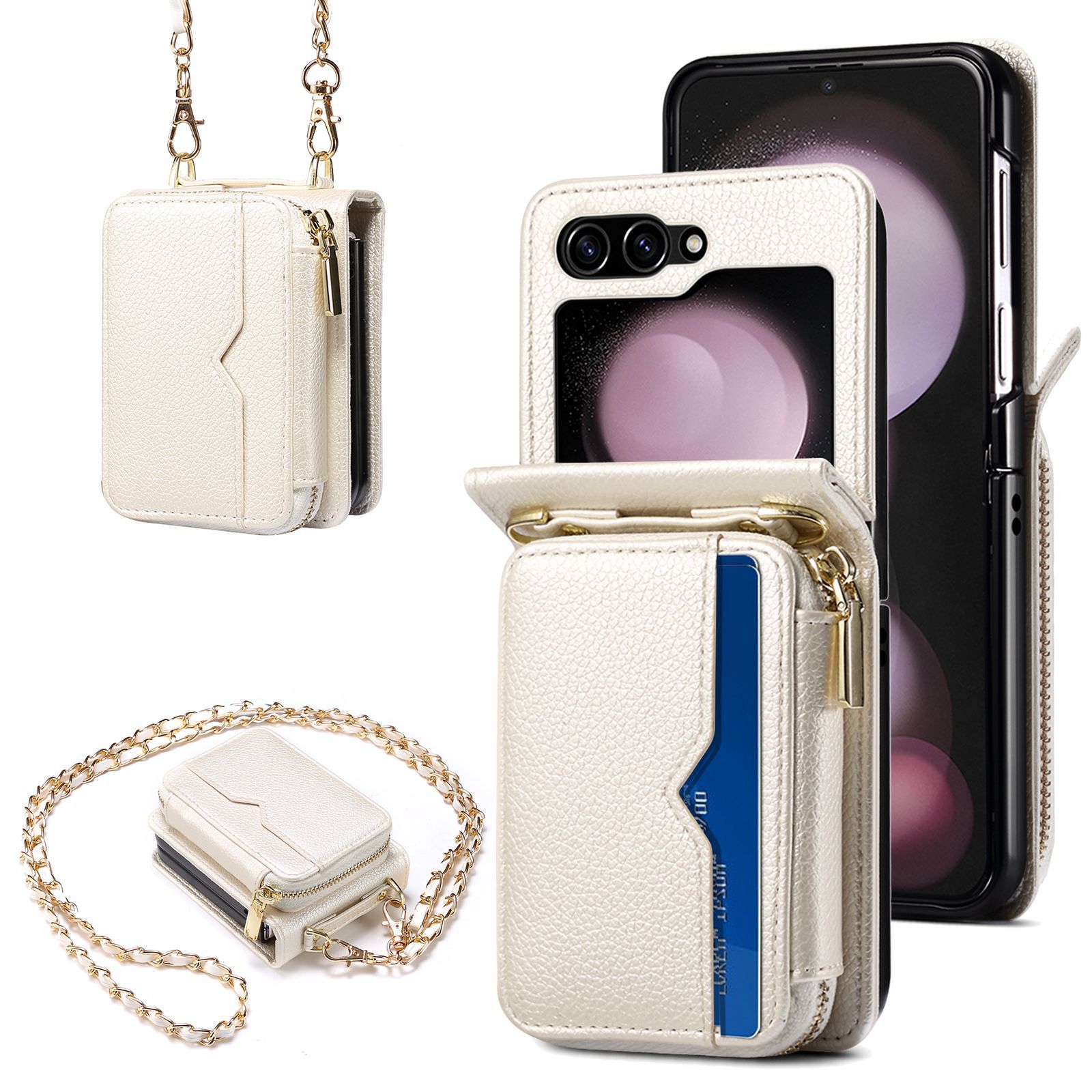 Crossbody Zipper Cards Solt Wallet Leather Case For Samsung Galaxy Z Flip 6 5 4 3