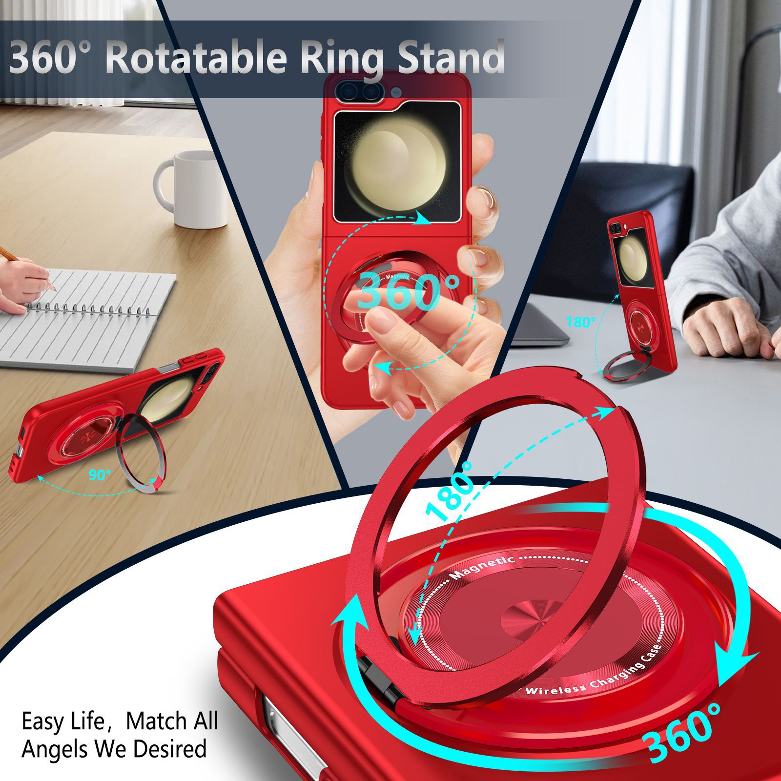 Strong Magnetic 360 Degree Adsorption Rotate Kickstand Case For Samsung Galaxy Z Flip 5 4 3 