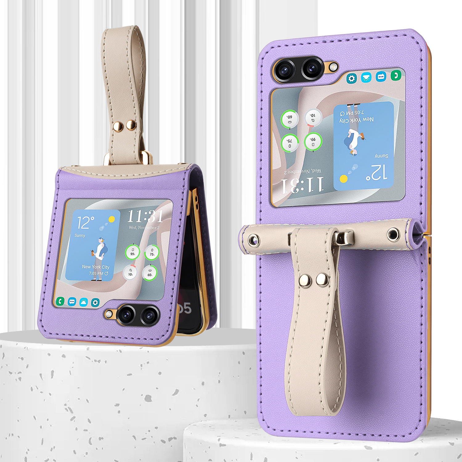 Crossbody Long Lanyard Electroplated Plain Leather Phone Case For Samsung Galaxy Z Flip 6/5/4/3
