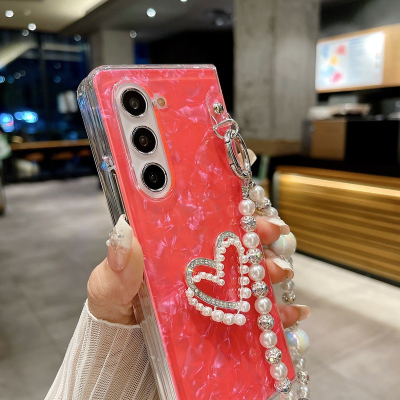 Diamond-Embellished Heart Design Case with Lanyard for Samsung Galaxy Z Fold 6 5 4 3 