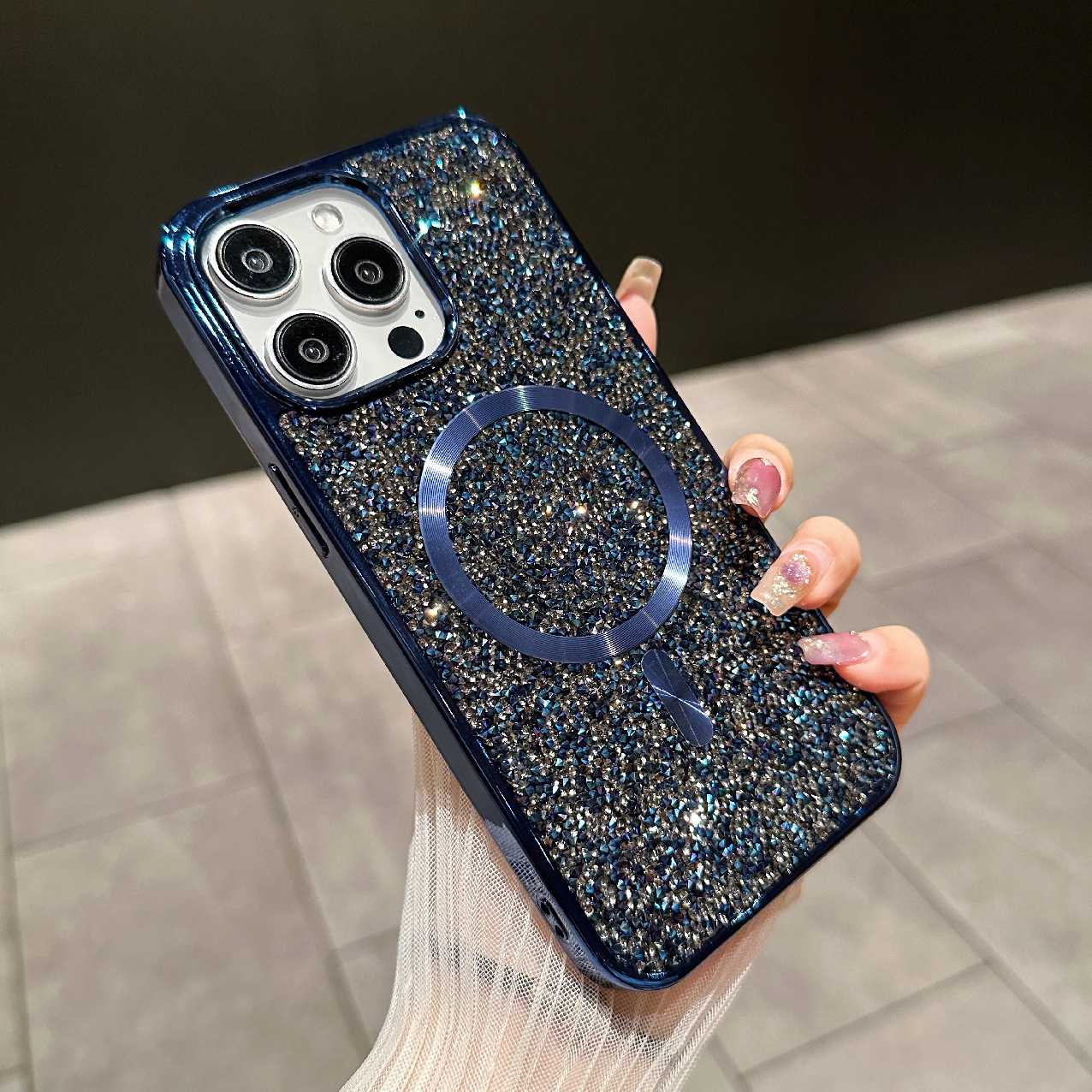 Glitter Shining Diamond Plating Slim Wireless Charging Phone Case for iPhone Series