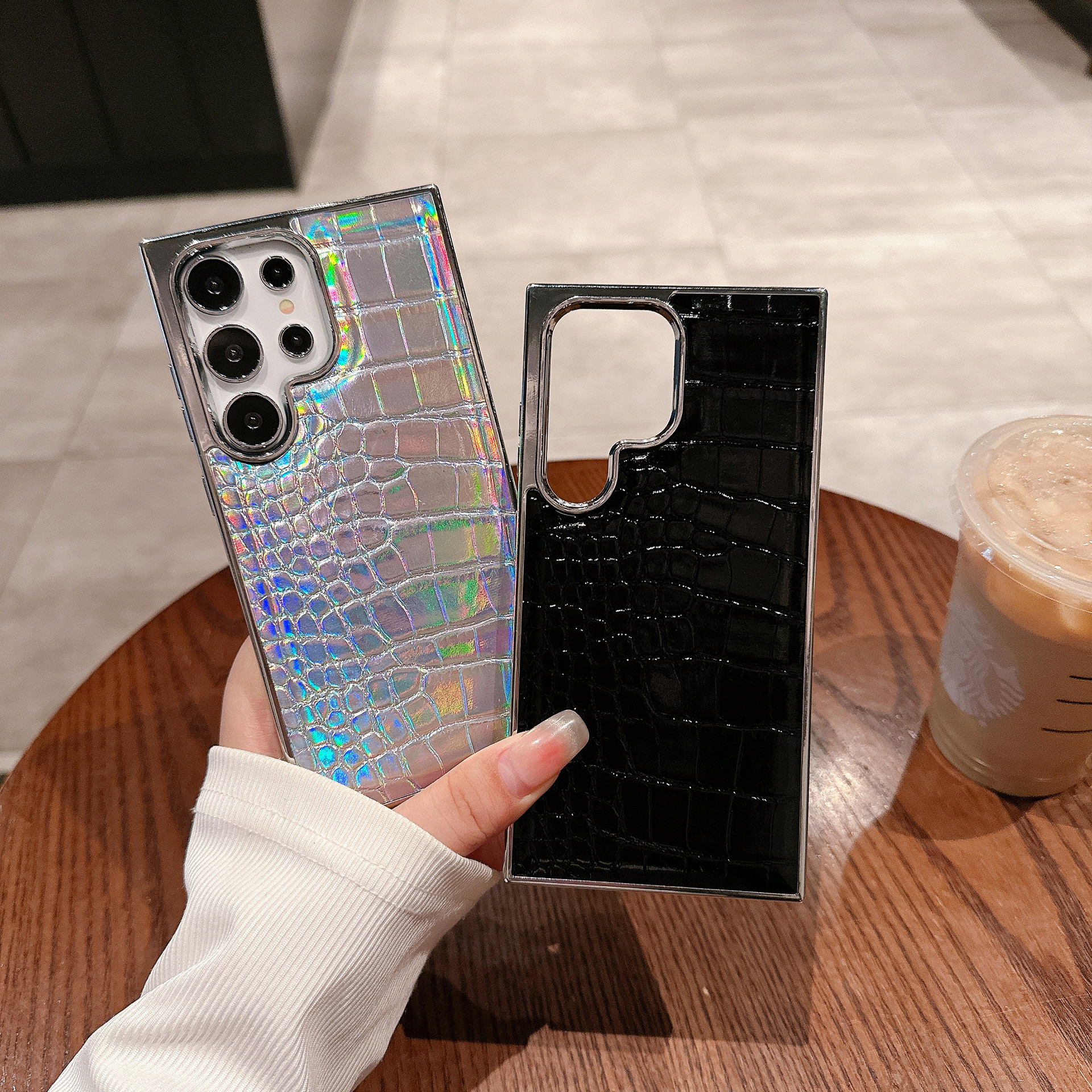 Plating Gradient Crocodile Pattern Leather Laser Case For Samsung Galaxy S24 Ultra S23 Plus S22