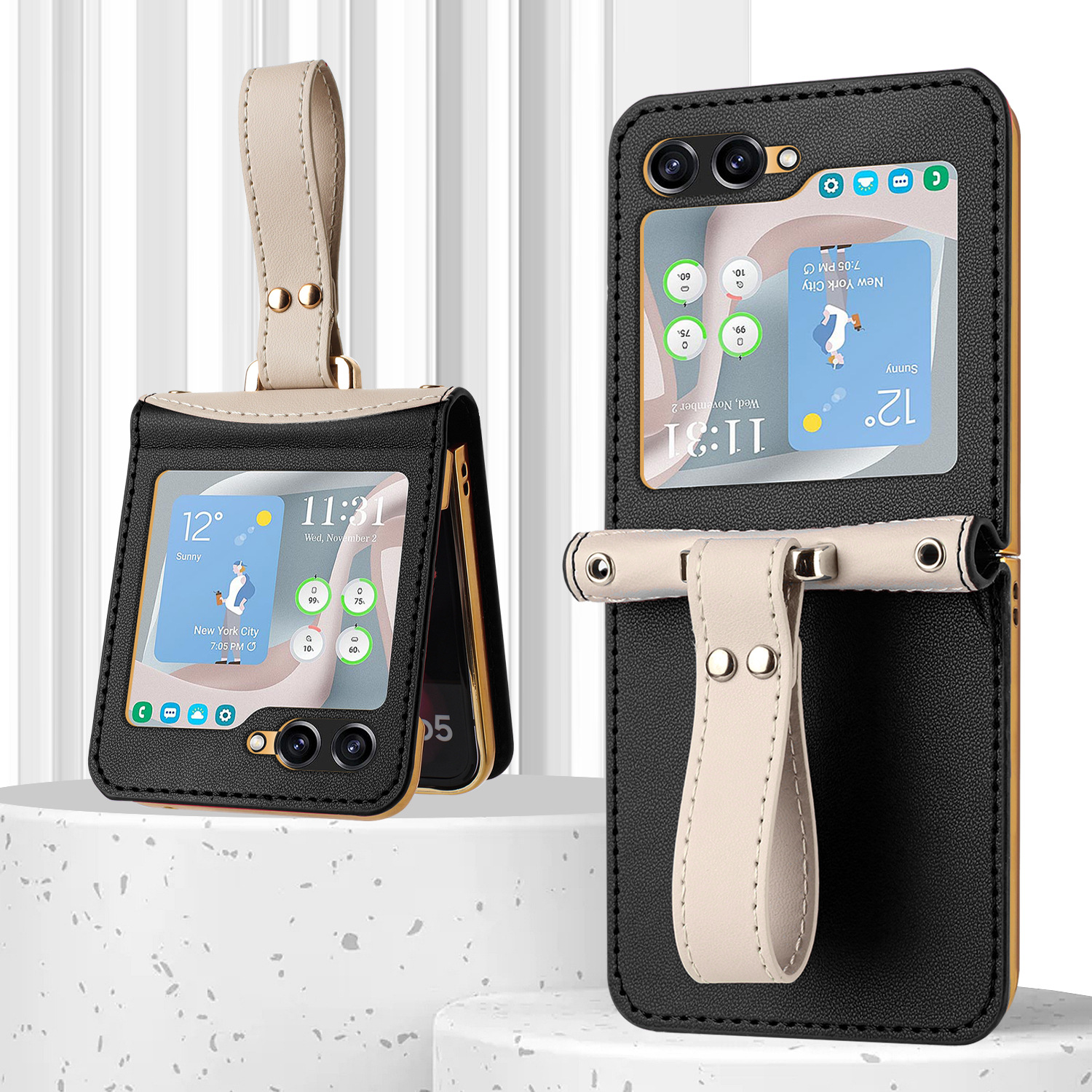 Crossbody Long Lanyard Electroplated Plain Leather Phone Case For Samsung Galaxy Z Flip 6/5/4/3