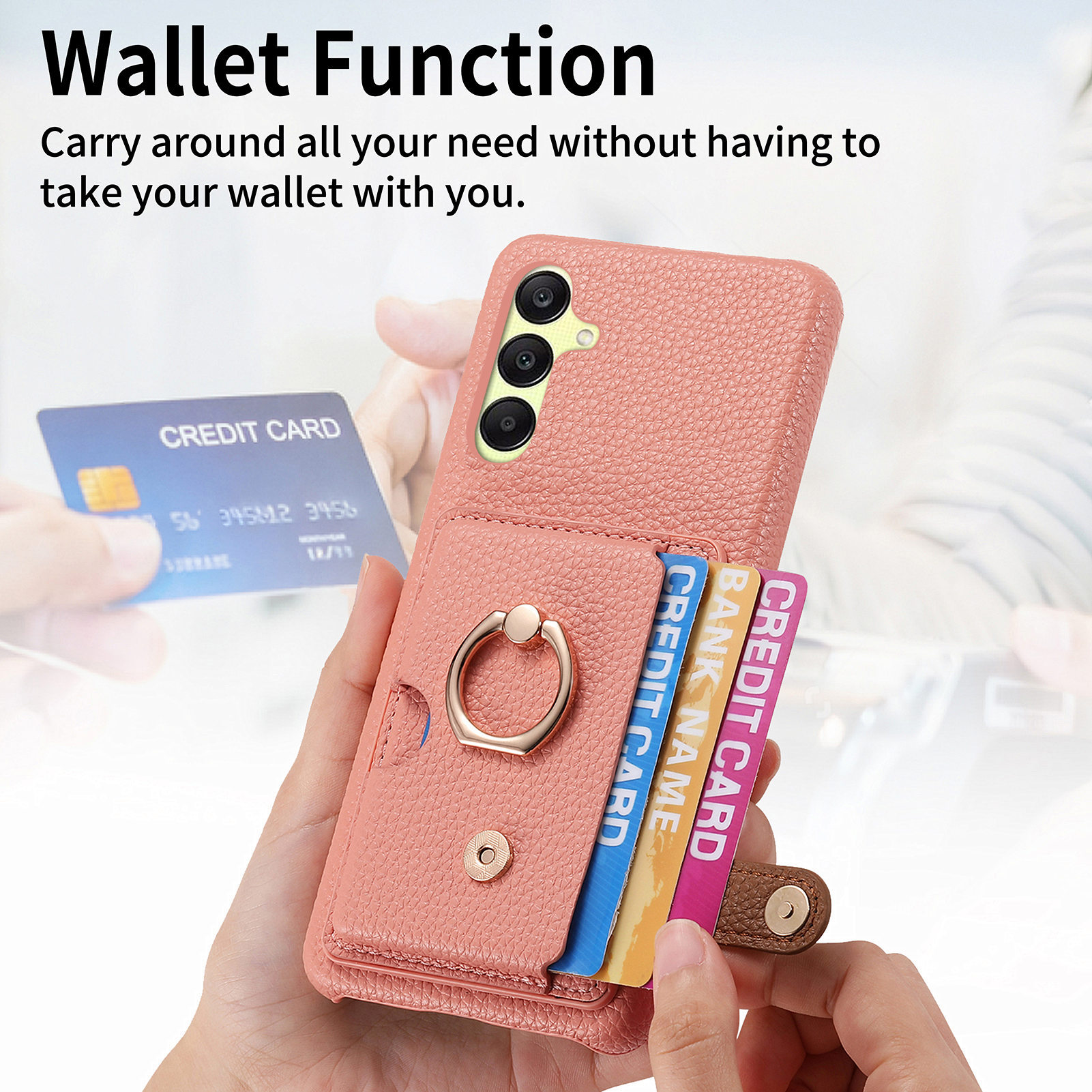 Leather Ring Phone Case With Card Holder For Samsung Galaxy A55 A35 A25 A15
