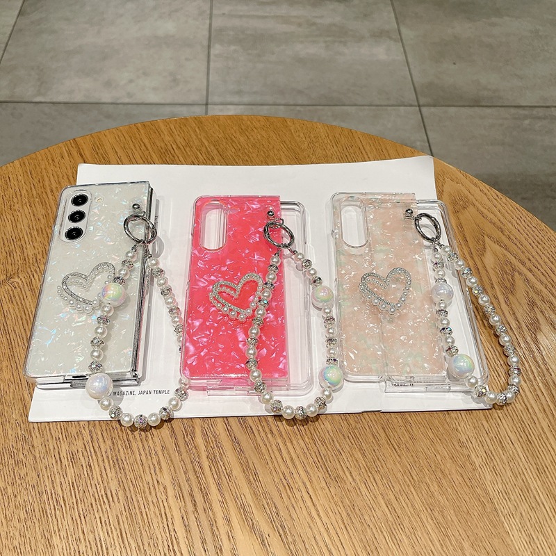 Diamond-Embellished Heart Design Case with Lanyard for Samsung Galaxy Z Fold 6 5 4 3 