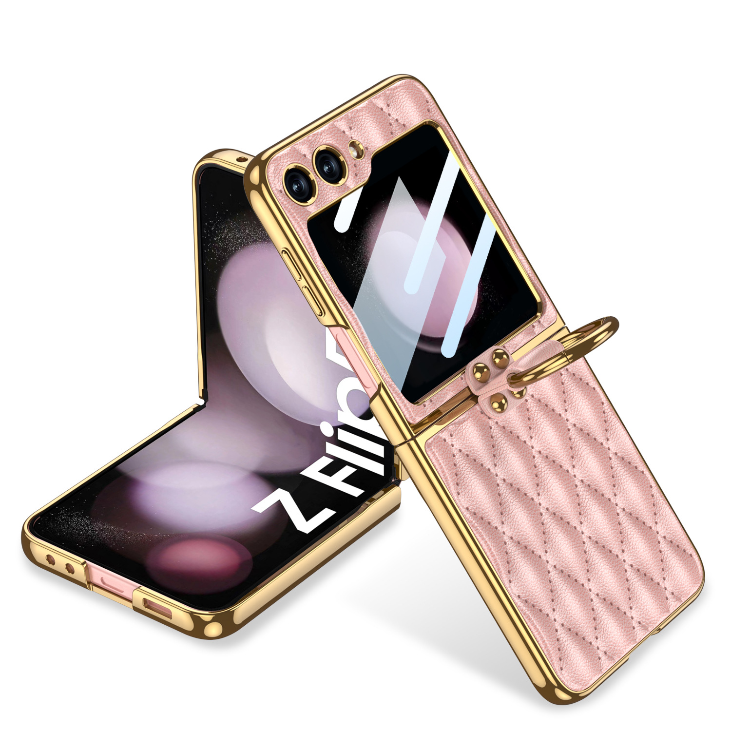 Luxury Leather Plating Ring Holder Case For Samsung Galaxy Z Flip 5