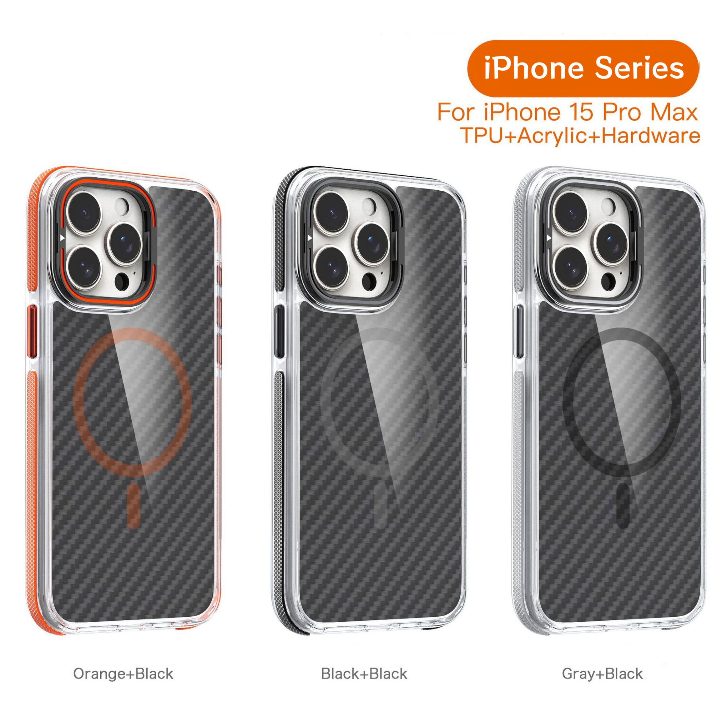 Business Carbon Fiber Magnetic Contrast Color Anti-skid Frame Case For iPhone Series 