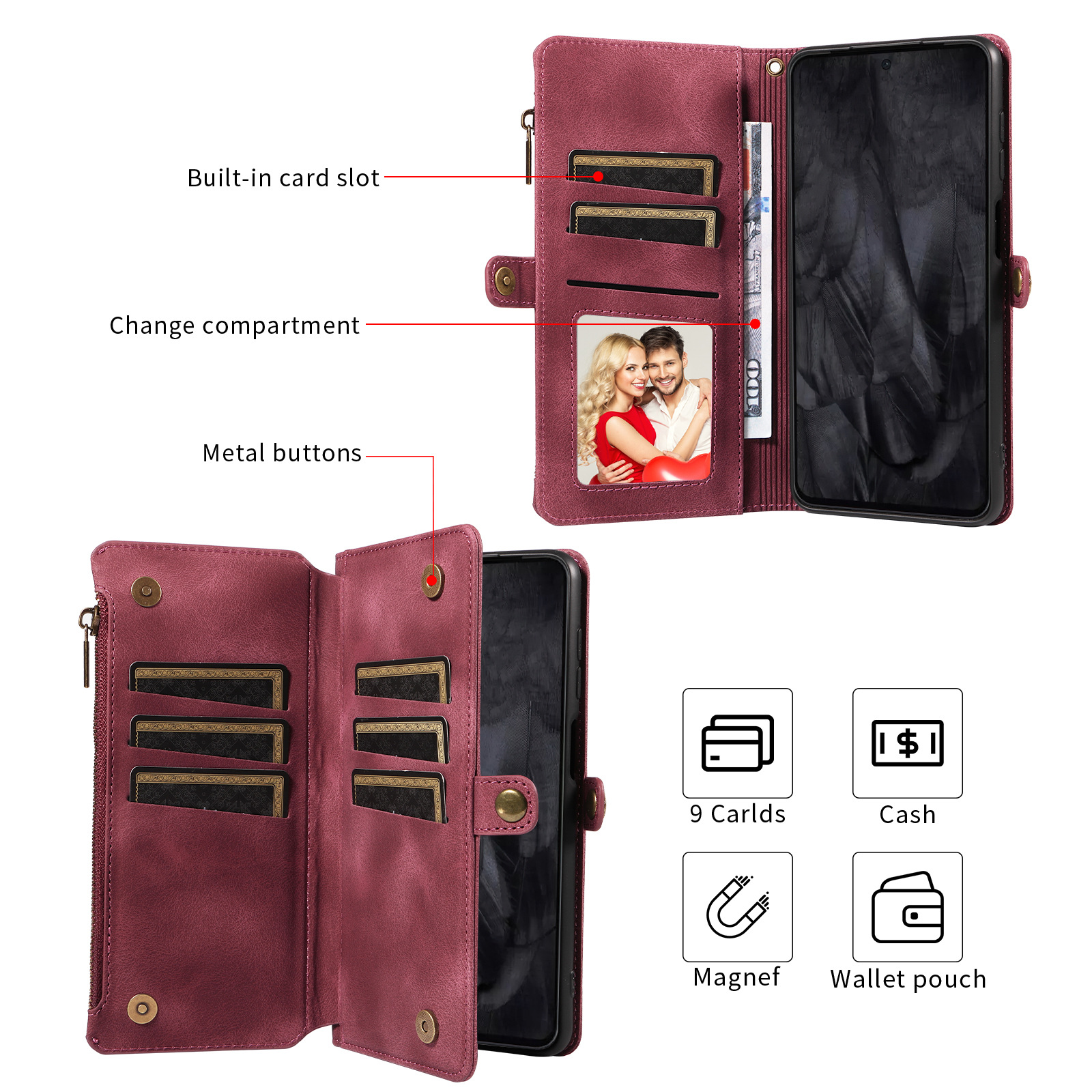 Luxury Leather Phone Bags Flip Wallet Case for Google Pixel 6/7/8 Series