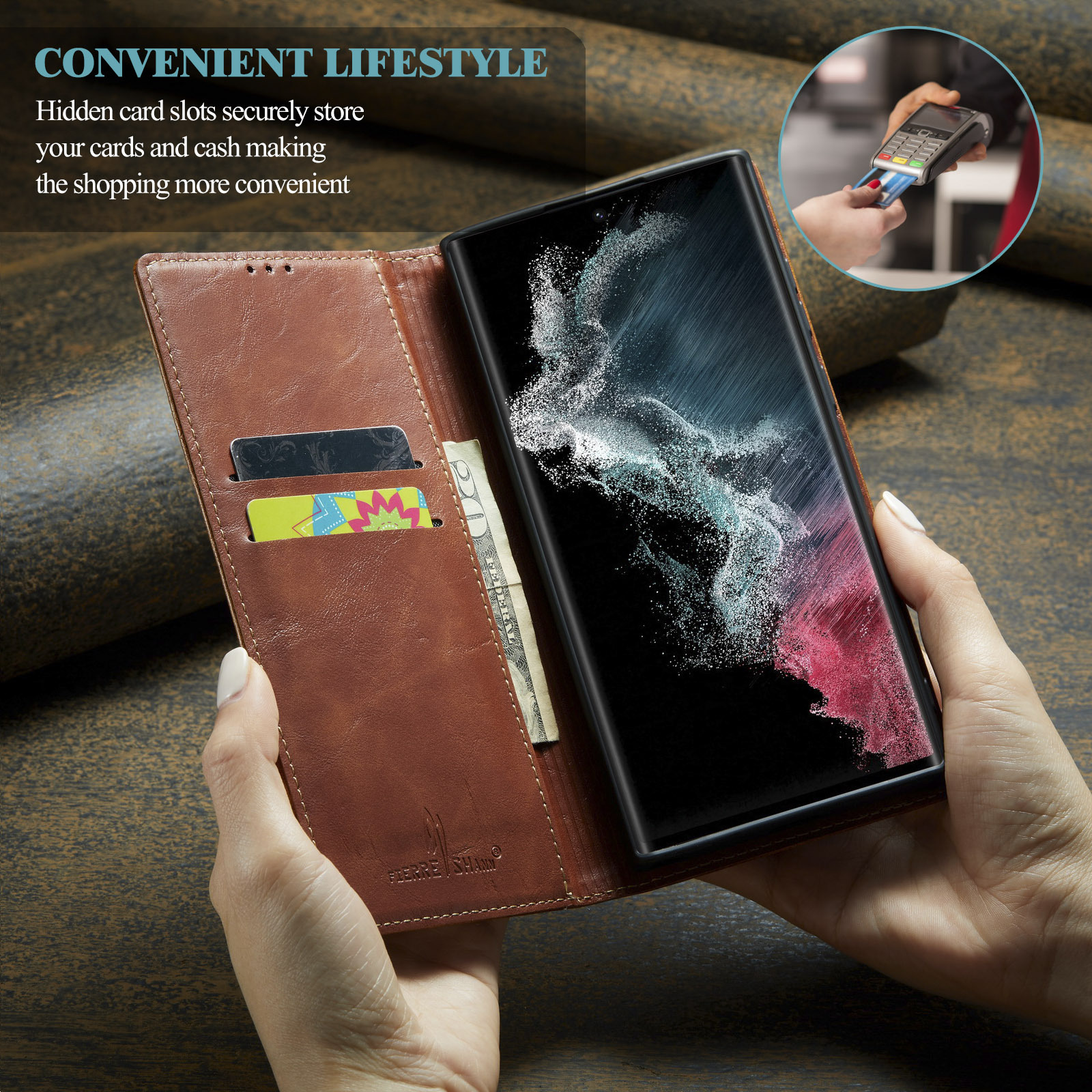 Genuine Leather Bark Pattern Retro Vintage Business Case For Samsung Galaxy S22 Ultra Plus 