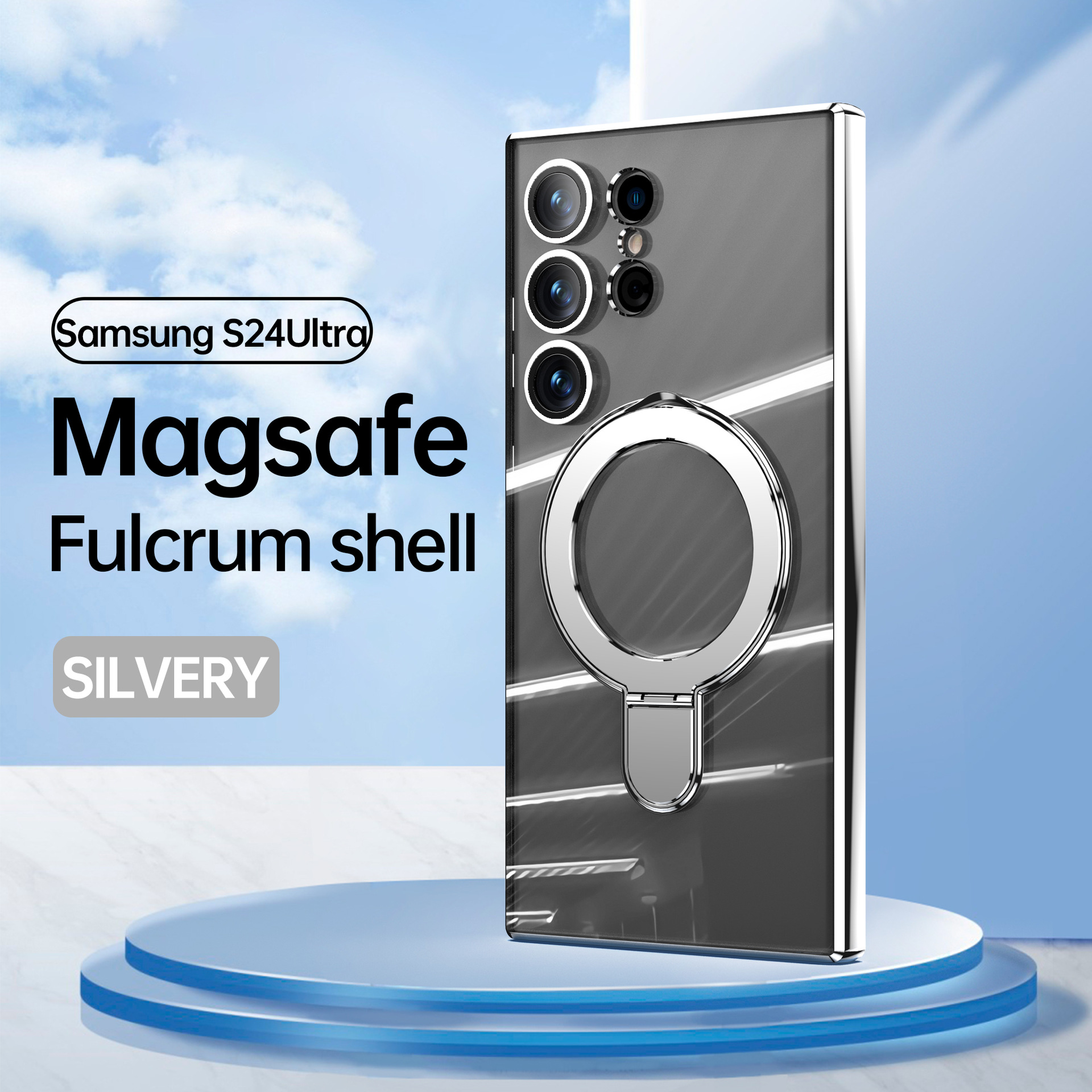 Electroplated Transparent Wireless Charging Bracket Phone Case for Samsung Galaxy S24 Ultra 