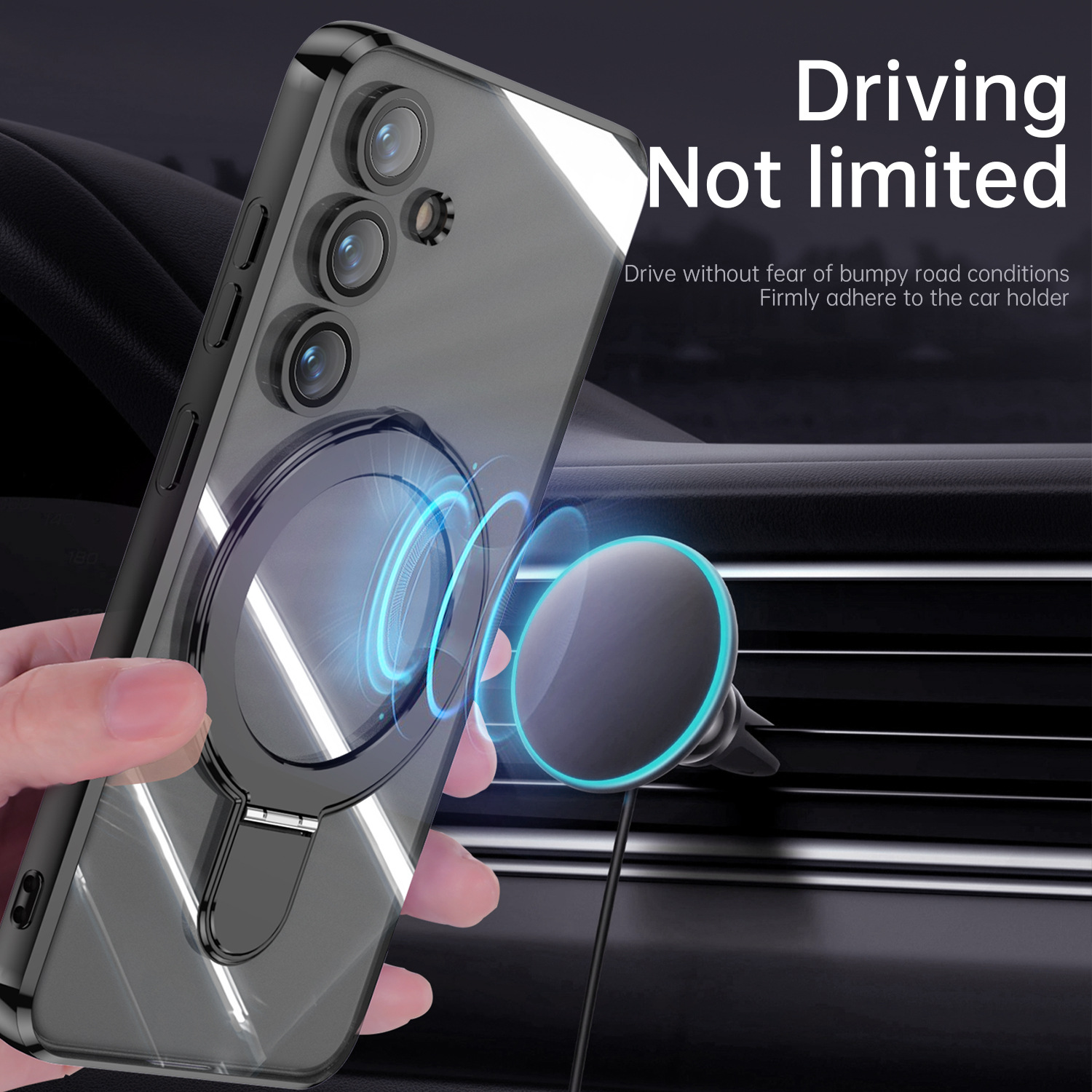 Electroplated Transparent Wireless Charging Bracket Phone Case for Samsung Galaxy S24 Ultra 