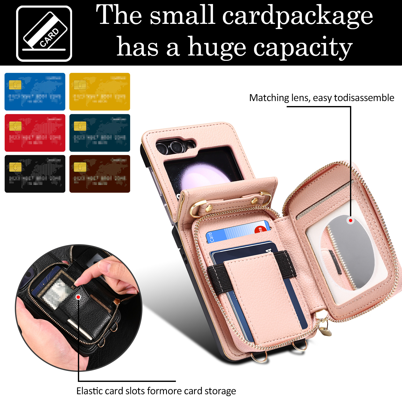 Crossbody Zipper Cards Solt Wallet Leather Case For Samsung Galaxy Z Flip 6 5 4 3