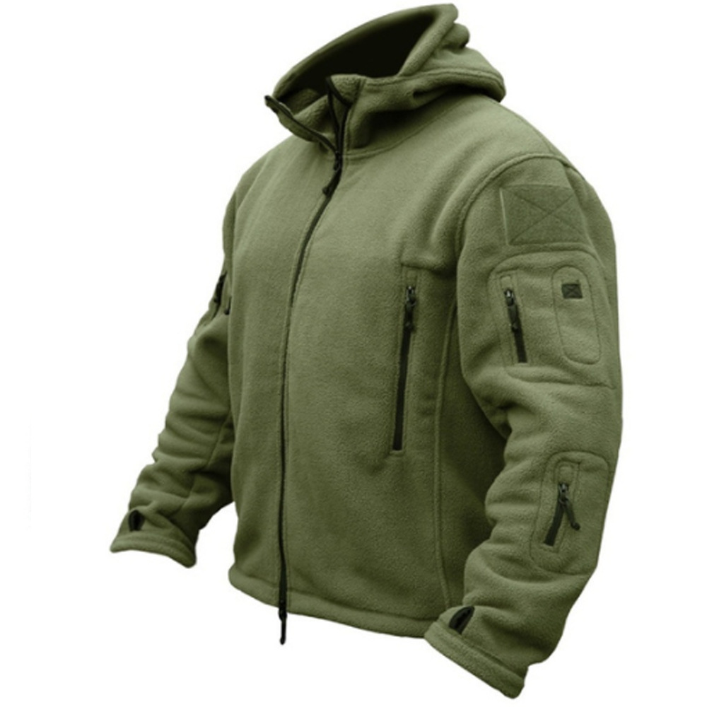 Men's outdoor warm lining fleece jacket men's cold-proof warm hooded jacket solid color hooded jacket