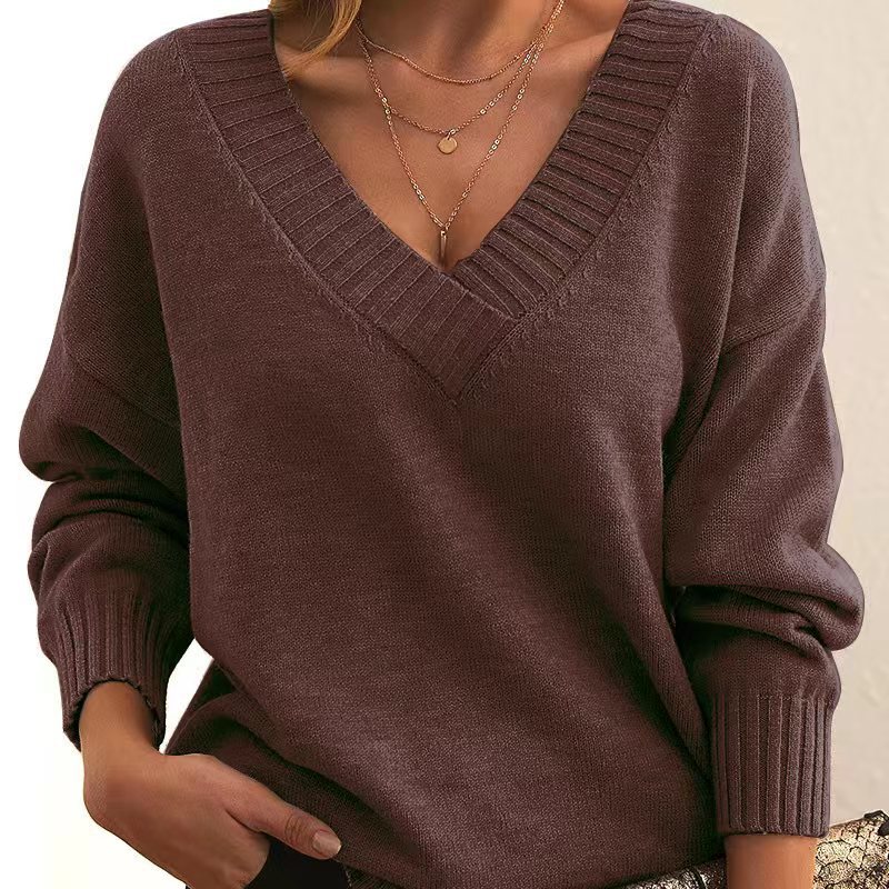 Women's loose V-neck casual versatile knitted sweaters·