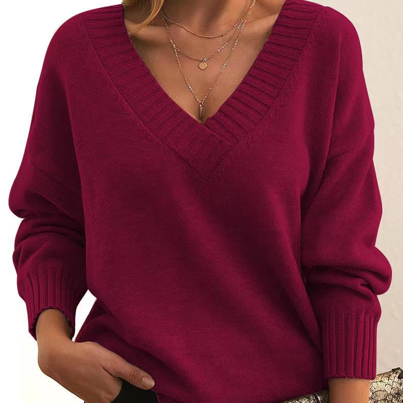 Women's loose V-neck casual versatile knitted sweaters·