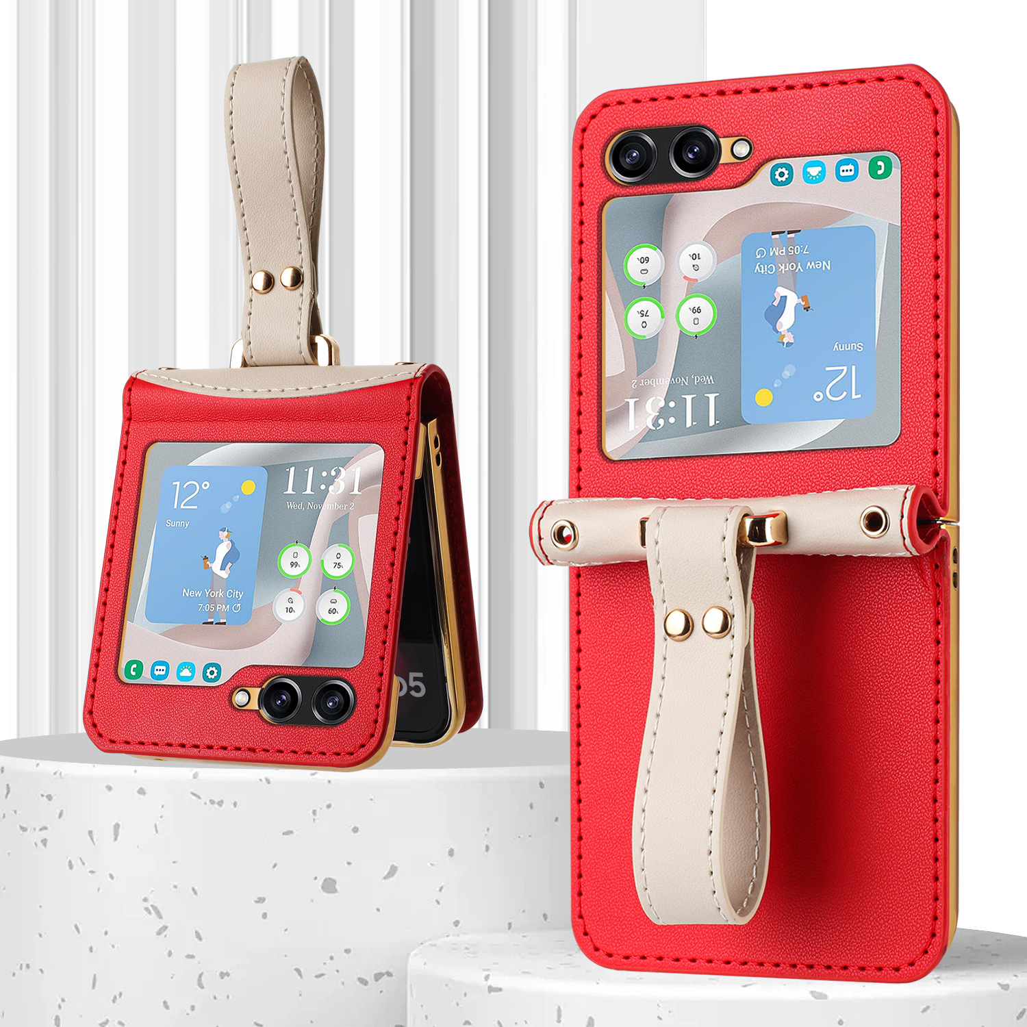 Crossbody Long Lanyard Electroplated Plain Leather Phone Case For Samsung Galaxy Z Flip 6/5/4/3