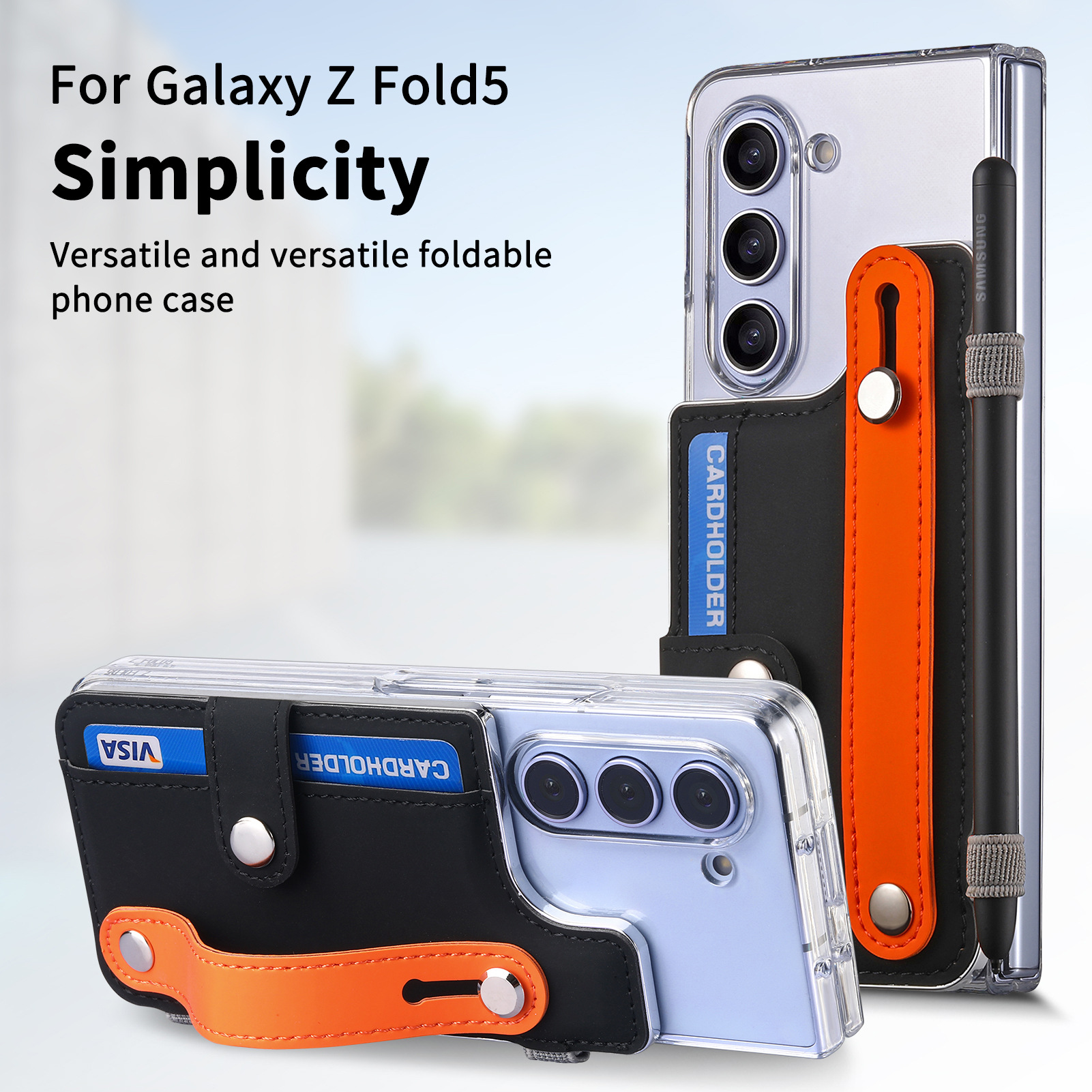Wrist Strap Transparent Pen Slot Phone Case for Samsung Galaxy Fold 5 6