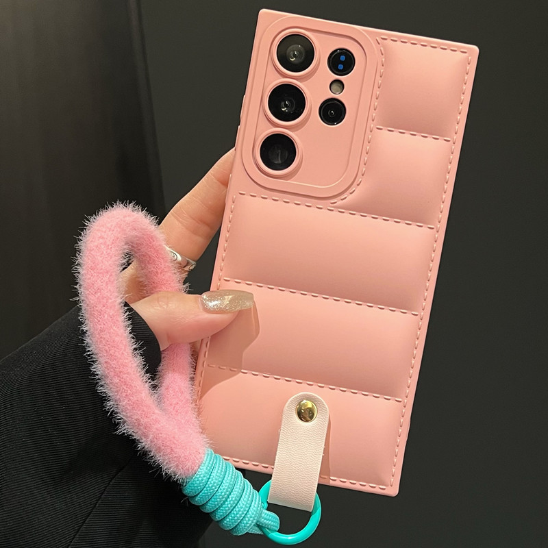 Down Jacket Style Wrist Strap Phone Case For Samsung S24 Ultra Plus