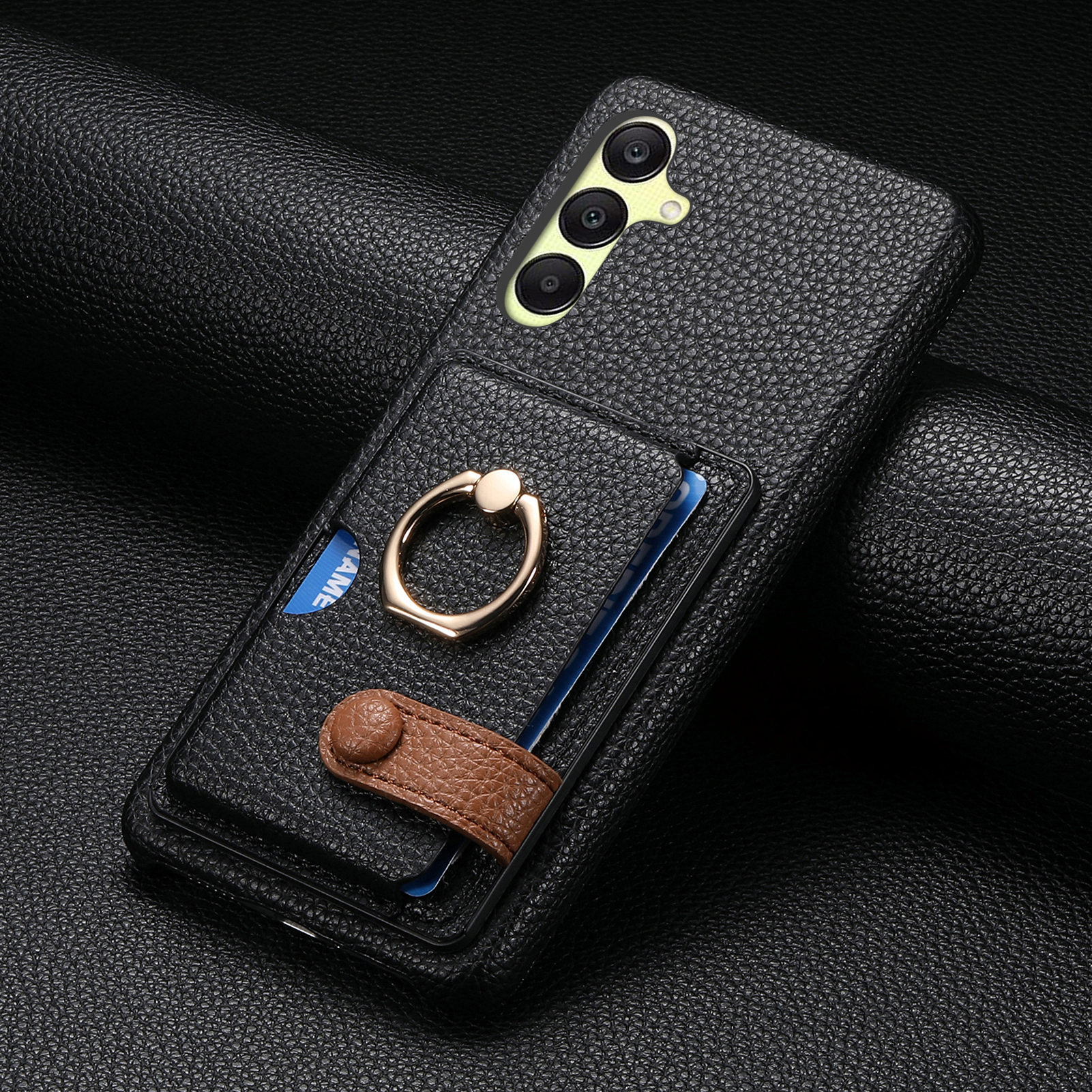 Leather Ring Phone Case With Card Holder For Samsung Galaxy A55 A35 A25 A15