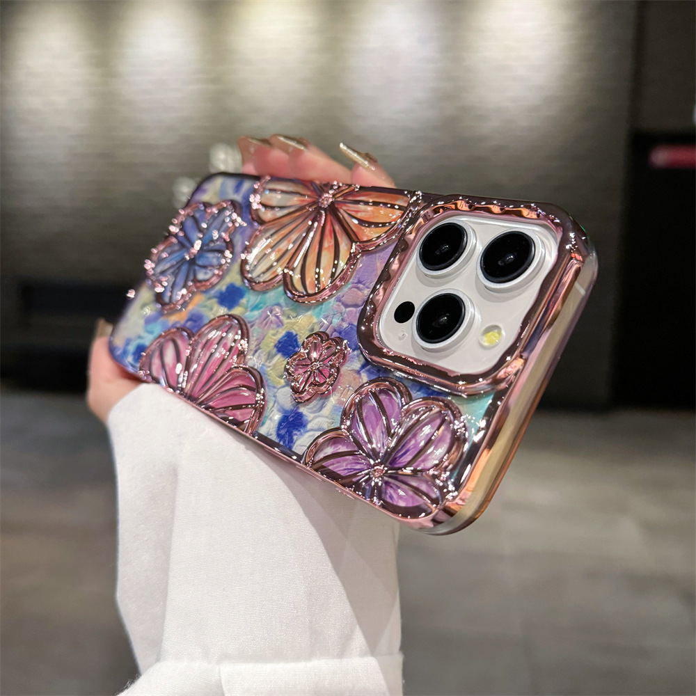 Luxury Plating Color Fashion Flowers Soft Bumper Phone Case For iPhone Series