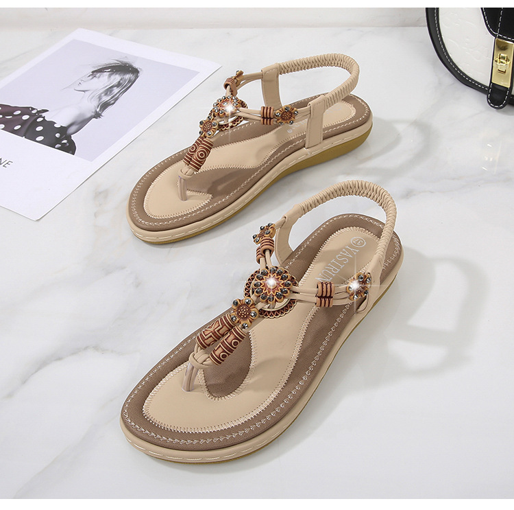 Bohemian wooden bead woven large size flat casual shoes