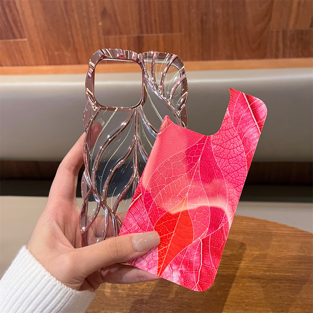 Fashion Stereoscopic Plating Leaf Gradient Glitter Card Shockproof Protective Phone Case For iPhone Series