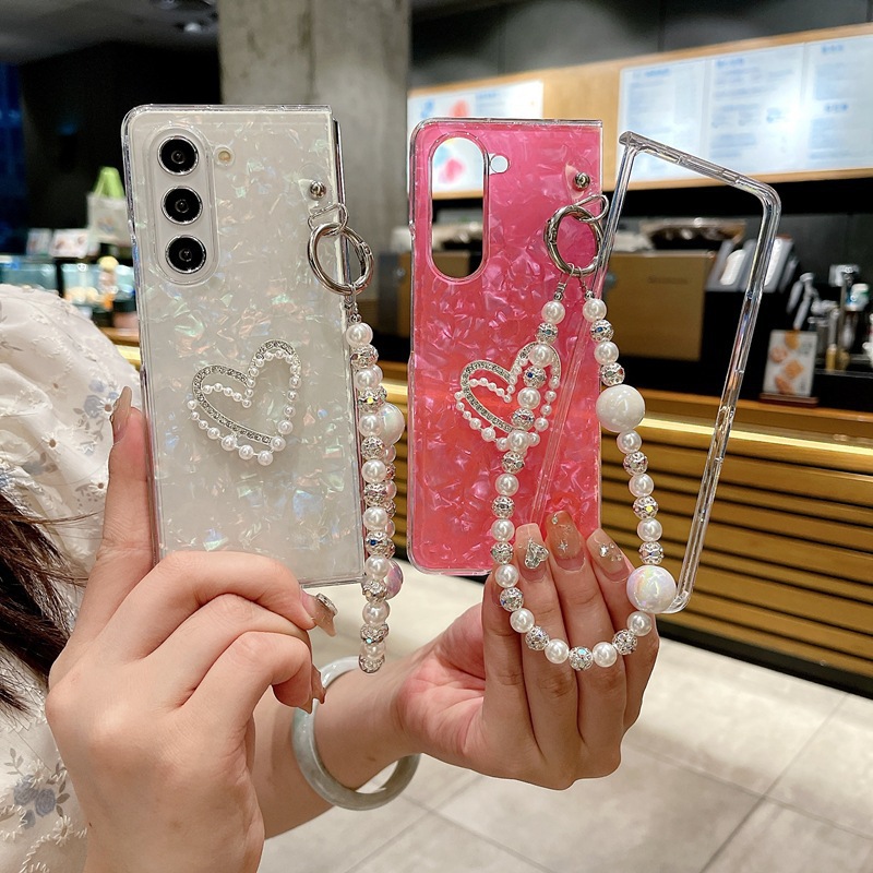 Diamond-Embellished Heart Design Case with Lanyard for Samsung Galaxy Z Fold 6 5 4 3 