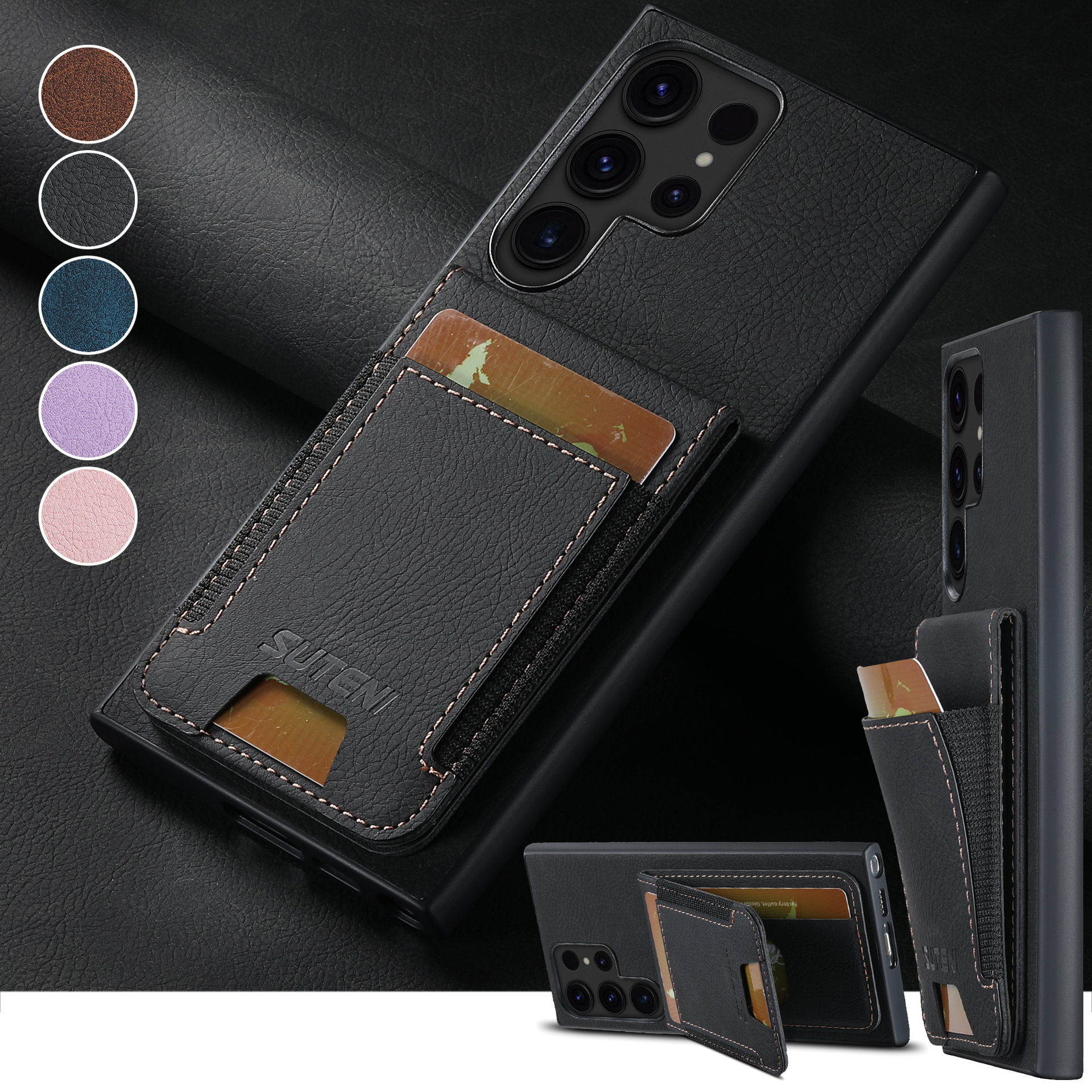 2024 New Luxury  Lychee Pattern  Phone Case With Card Slot For Samsung Galaxy S24 Ultra
