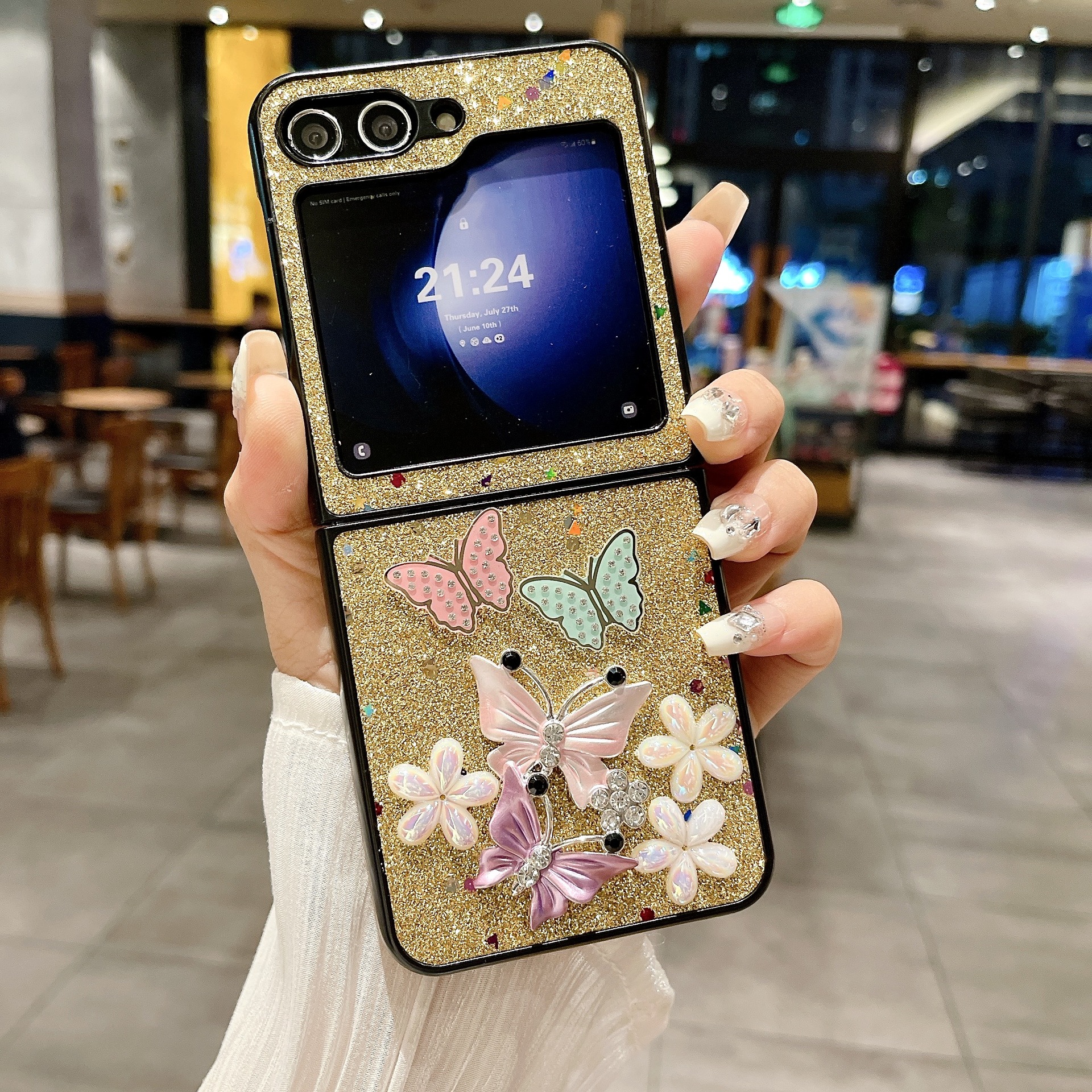 Luxury Glitter Star Cute Butterfly Phone Case for Samsung Galaxy Z Flip 5/4/3