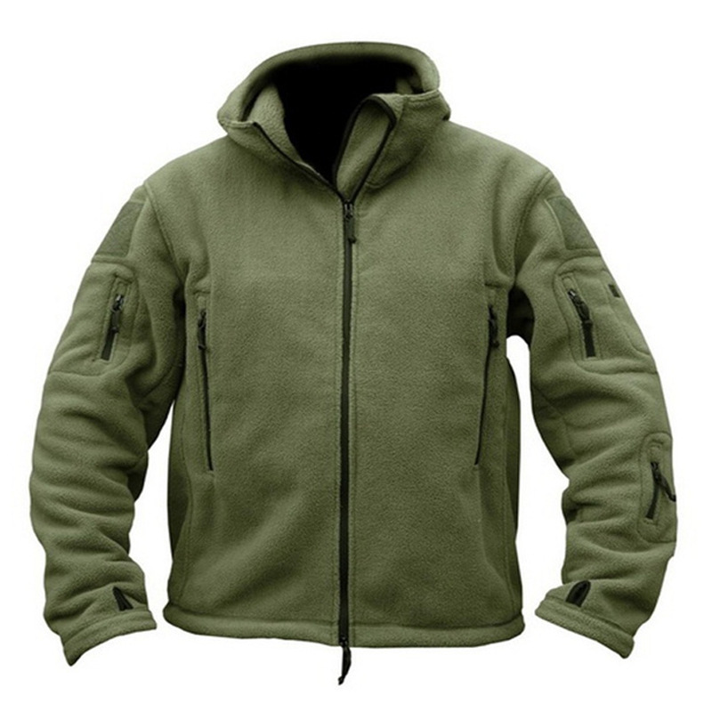 Men's outdoor warm lining fleece jacket men's cold-proof warm hooded jacket solid color hooded jacket