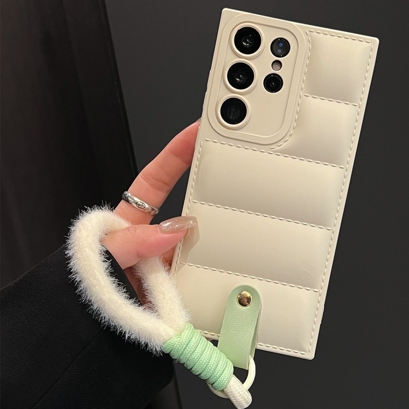 Down Jacket Style Wrist Strap Phone Case For Samsung S24 Ultra Plus