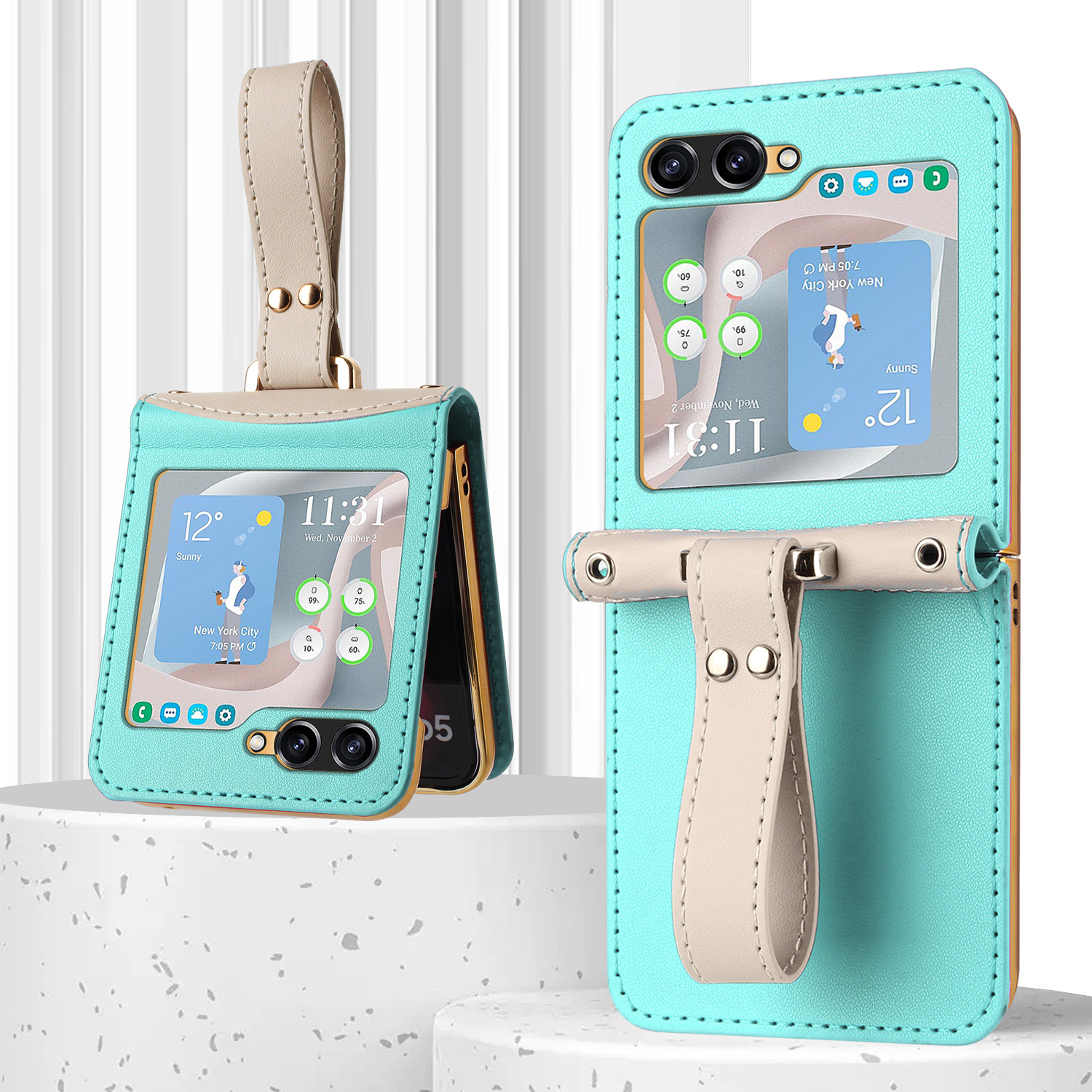 Crossbody Long Lanyard Electroplated Plain Leather Phone Case For Samsung Galaxy Z Flip 6/5/4/3
