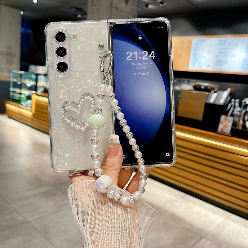 Diamond-Embellished Heart Design Case with Lanyard for Samsung Galaxy Z Fold 6 5 4 3 