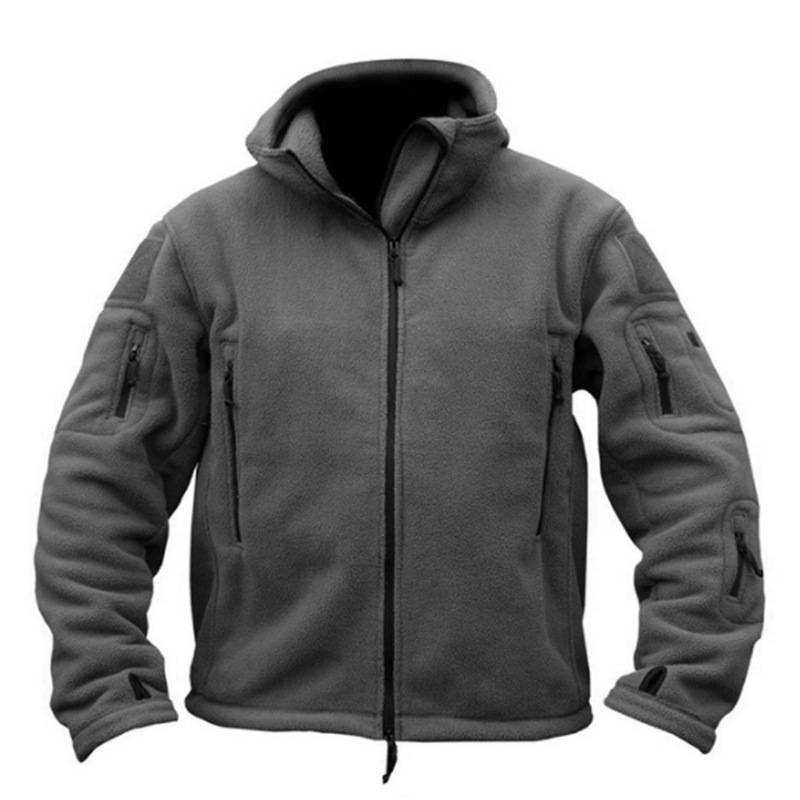Men's outdoor warm lining fleece jacket men's cold-proof warm hooded jacket solid color hooded jacket