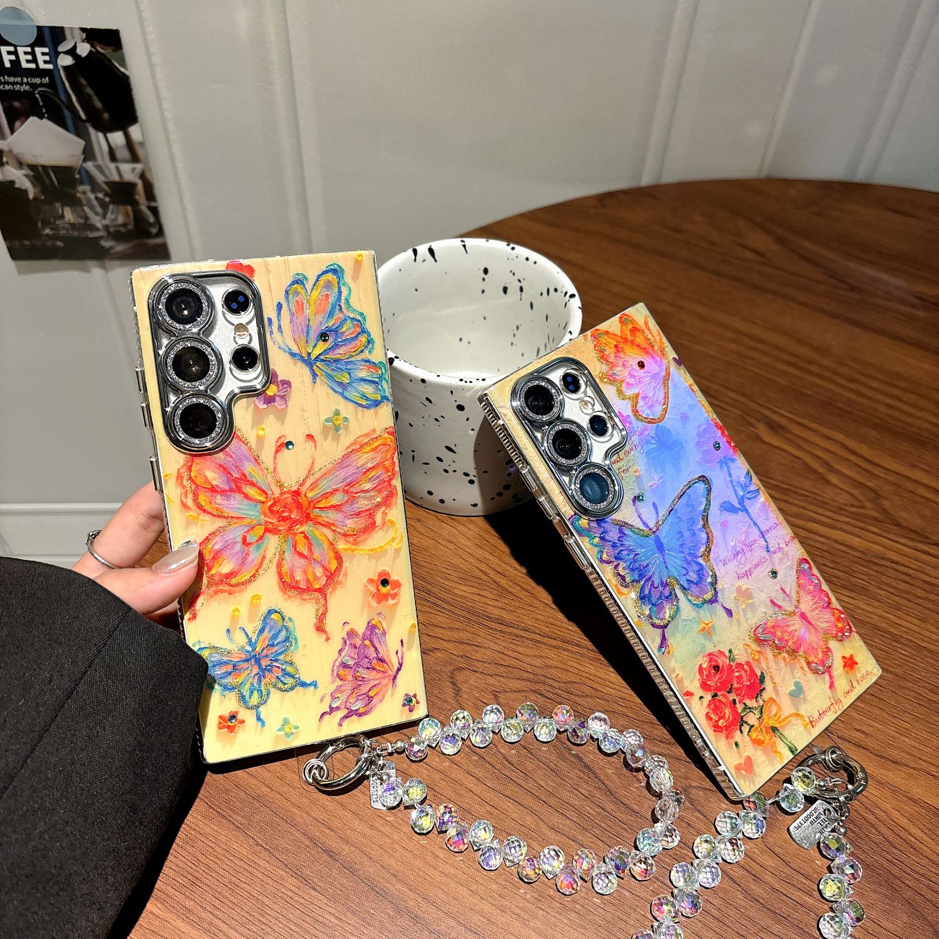 Ins Hot Oil Painting Flower Phone Case with Lens Protector Film
