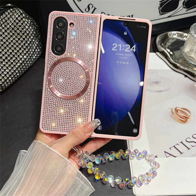Luxury Magnetic Wireless Charger Glitter Diamond Gradient Case For Samsung Galaxy Z Fold Series