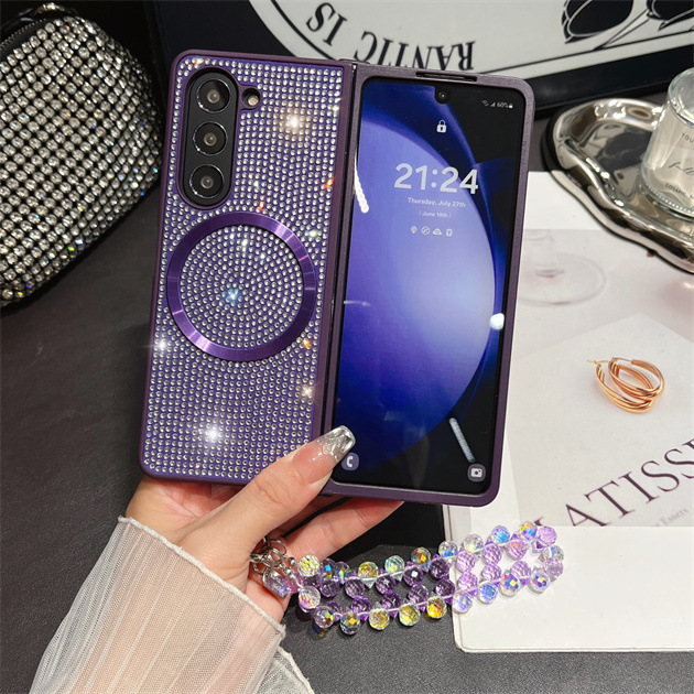 Luxury Magnetic Wireless Charger Glitter Diamond Gradient Case For Samsung Galaxy Z Fold Series