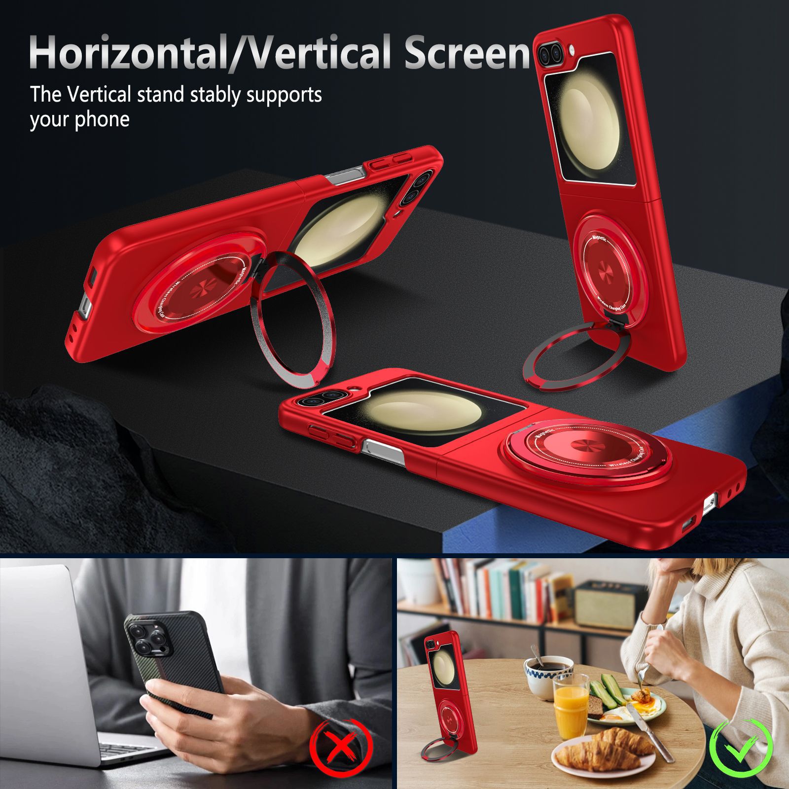 Strong Magnetic 360 Degree Adsorption Rotate Kickstand Case For Samsung Galaxy Z Flip 5 4 3 
