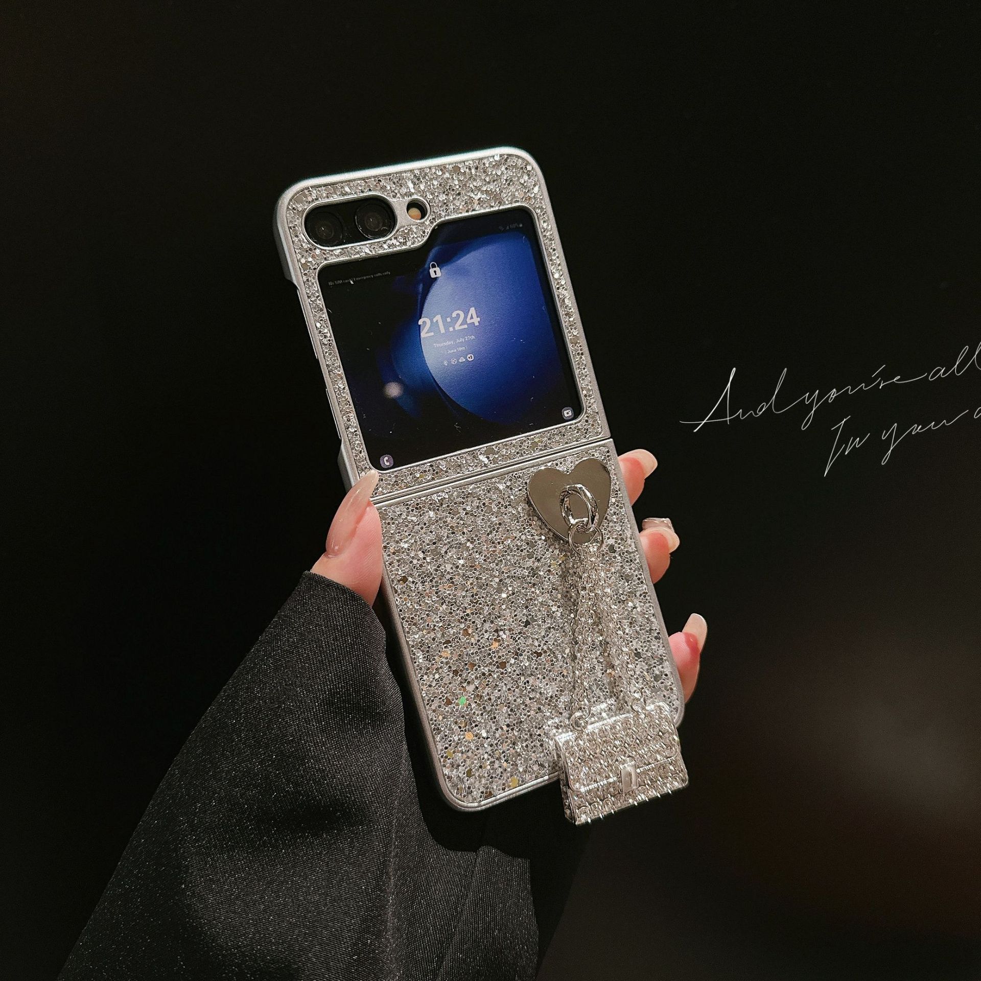 Silver Sparkling Diamond Phone Case For Samsung Galaxy  Z Flip 6 5 4 3