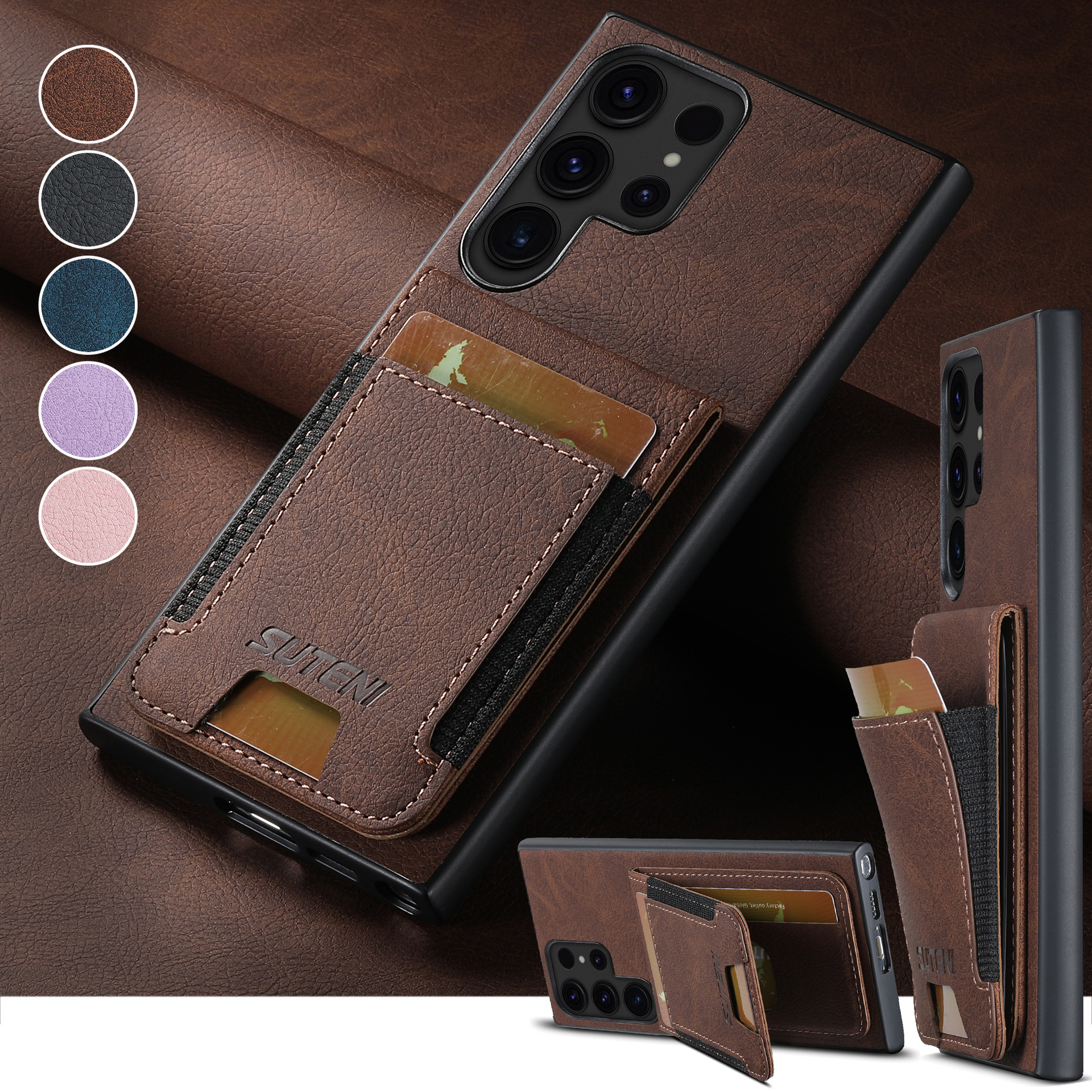 2024 New Luxury  Lychee Pattern  Phone Case With Card Slot For Samsung Galaxy S24 Ultra