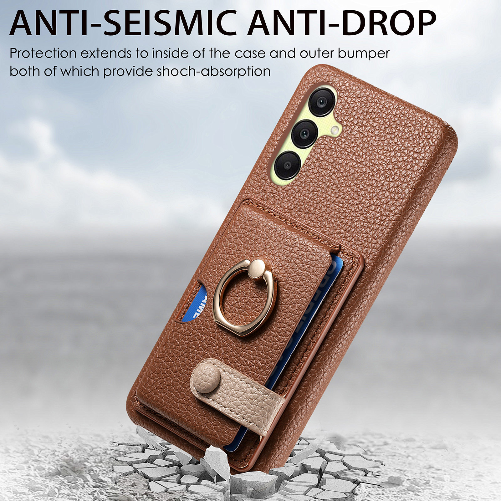Leather Ring Phone Case With Card Holder For Samsung Galaxy A55 A35 A25 A15
