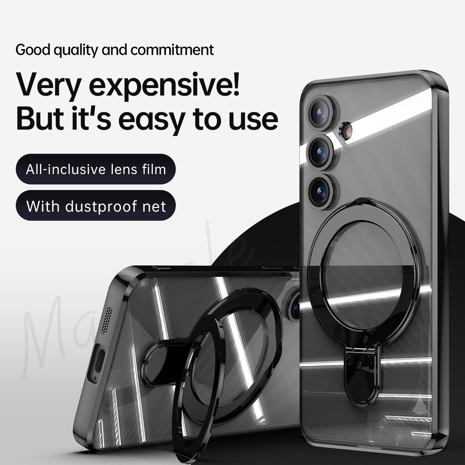 Electroplated Transparent Wireless Charging Bracket Phone Case for Samsung Galaxy S24 Ultra 