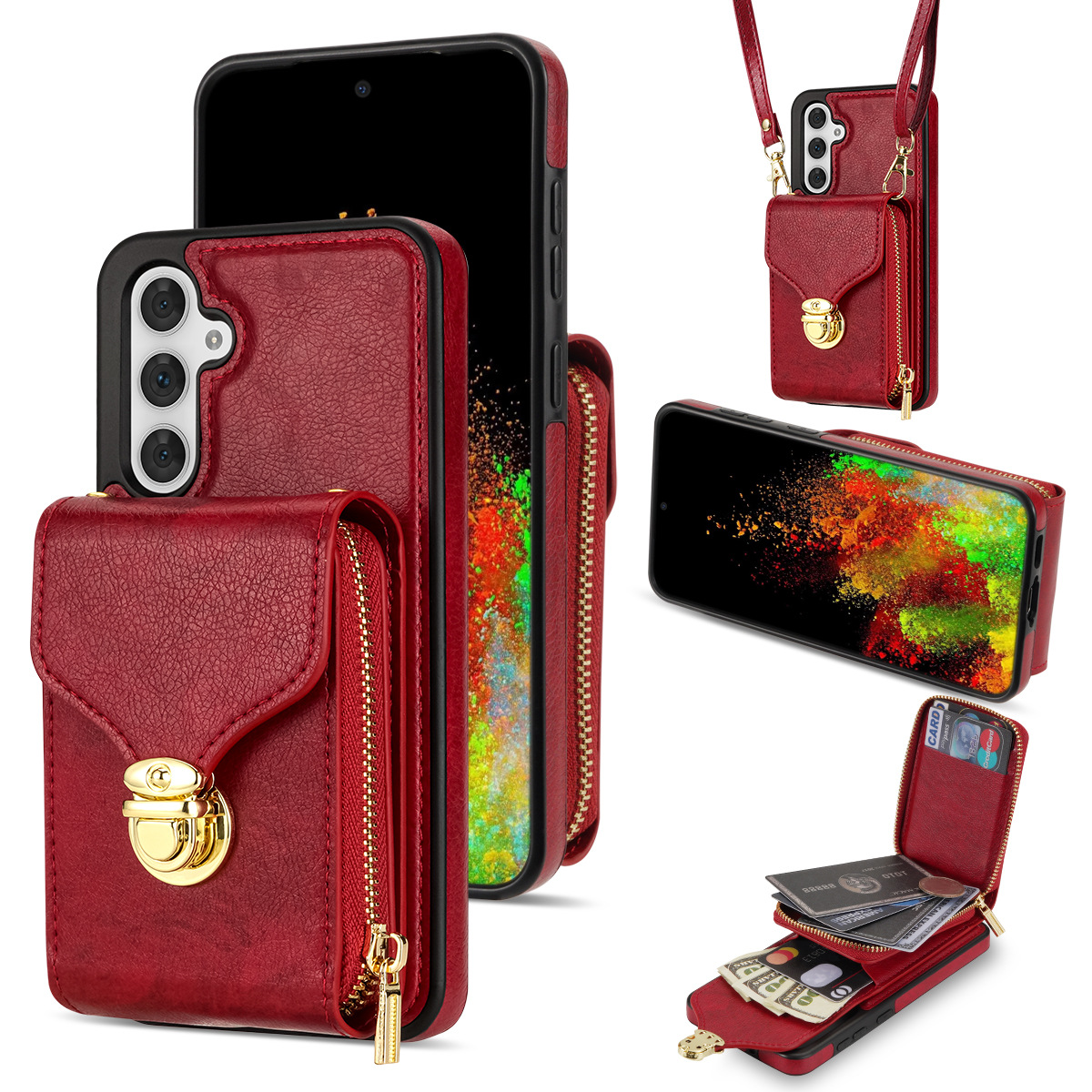 Zipper Multi Cards Slot Crossbody Wallet Case For Samsung Galaxy For A54 5G